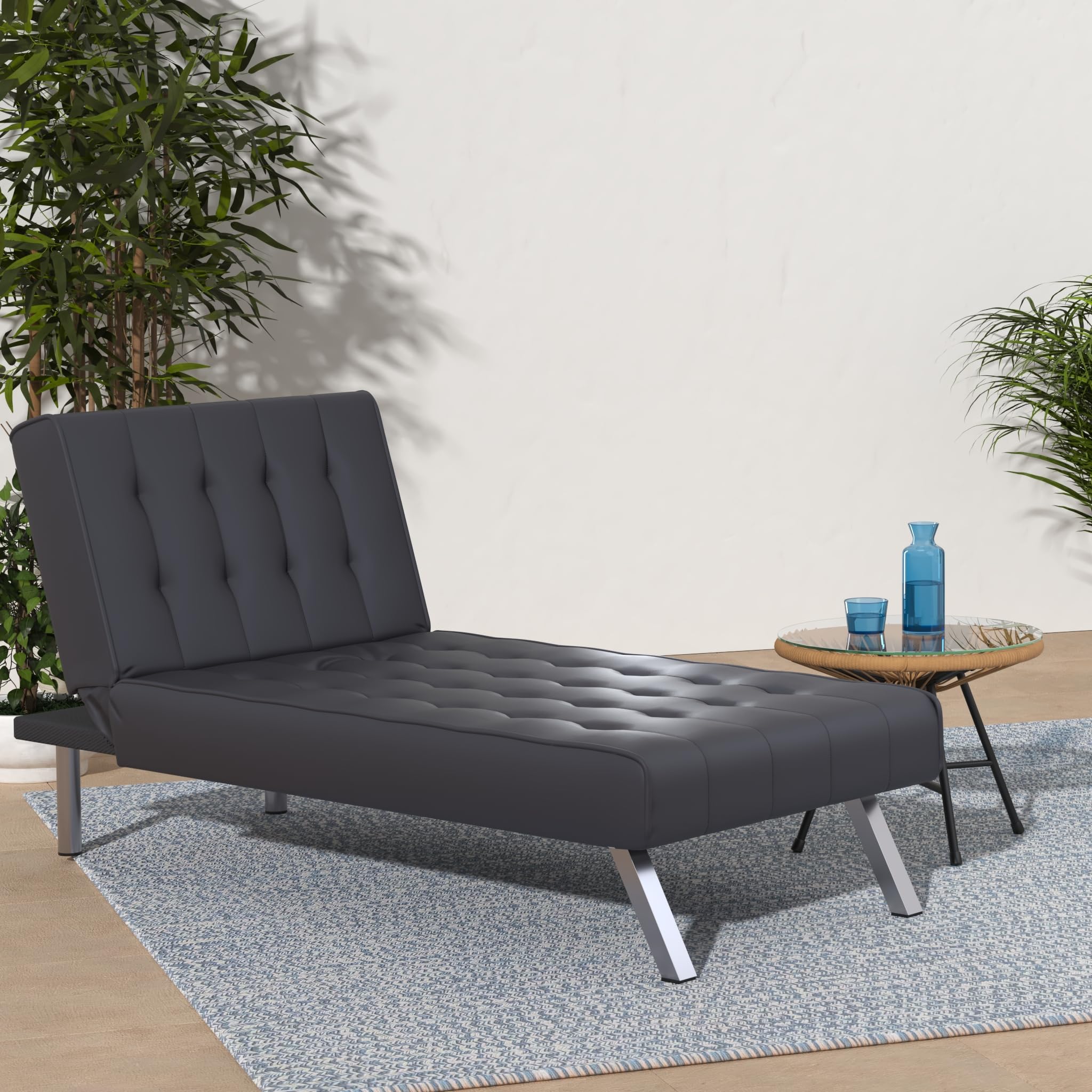 Comfortable Black Recliner Chaise Lounge - Single Sleeper Futon for Living Room, Bedroom & Home Theater Relaxation