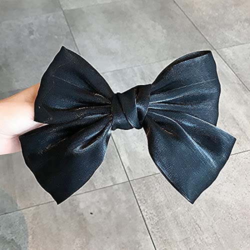 Elegant Black Satin Hair Bow Clips for Women & Girls - Large 8 Inch French Barrettes, Hair Accessories for Parties, Weddings & Everyday Style