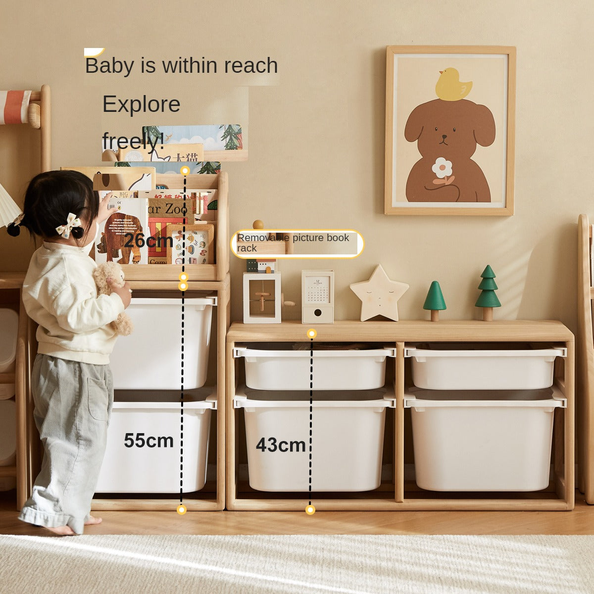 **Solid Wood Montessori Toy Storage Shelf for Kids - Organize Playroom, Nursery & Bedroom Toys - Eco-Friendly Poplar Wood Children's Bookshelf**