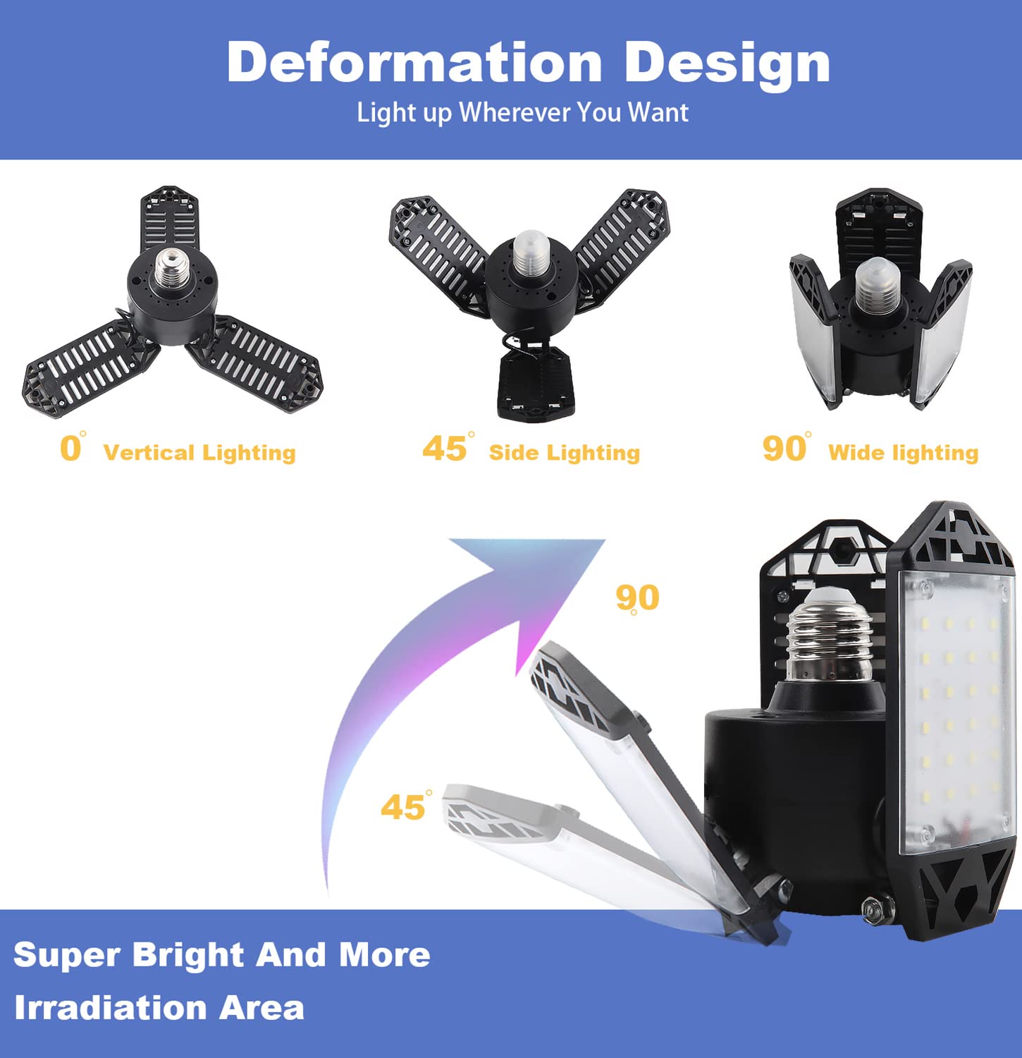 4-Pack 80W LED Garage Lights, 8000LM 6500K Adjustable Shop Lighting - Bright Deformable Ceiling Lights for Garage, Workshop, Basement, Warehouse | Perfect for Auto Repair, DIY Projects & Storage Areas