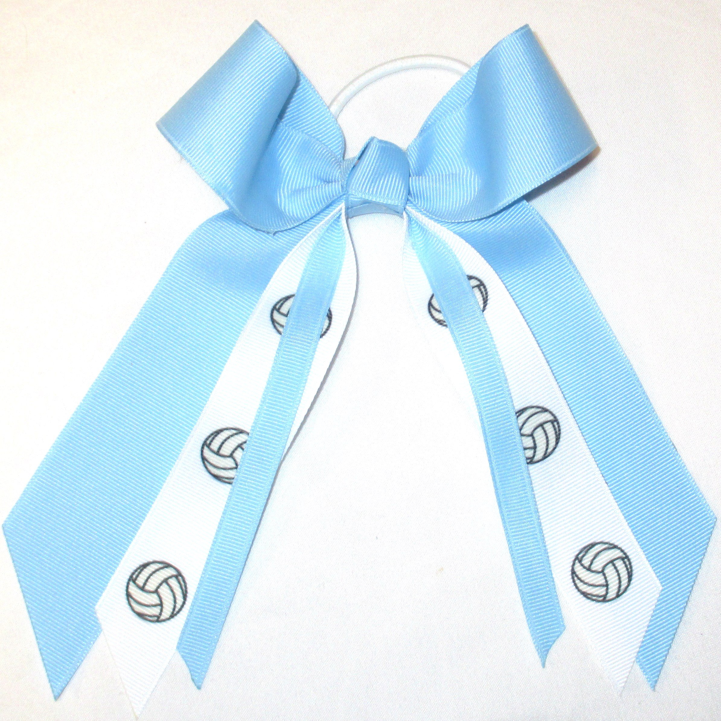 Volleyball Hair Bow - USA Made White Pony Bands for Sports & Cheerleading