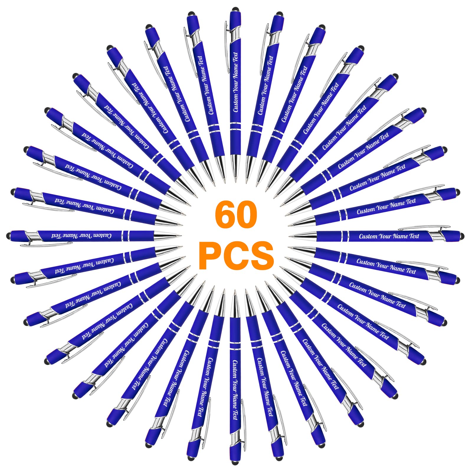 60 Pack Personalized Custom Engraved Ballpoint Pens with Business Name, Logo & Message - Soft Black Ink Stylus Touch Metal Office Pens - Bulk Promotional Gifts for Anniversaries, Graduations, Birthdays - Perfect for Corporate Events, Business Meetings & Special Occasions
