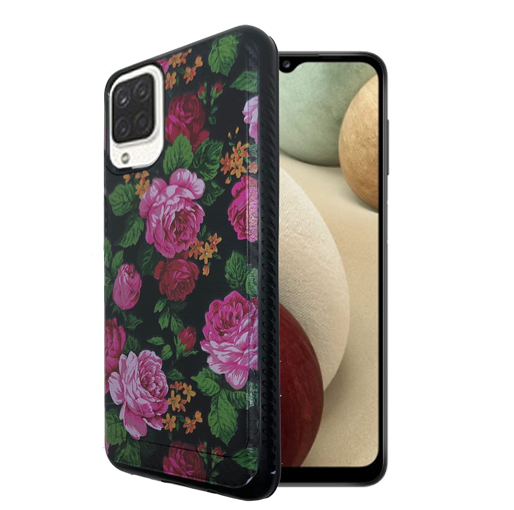 Shockproof Phone Case for Samsung Galaxy A12 & S127DL - Dual Layer Protective Cover with Brush Design in Pink Rose | Perfect for Daily Use, Work & Outdoor Activities