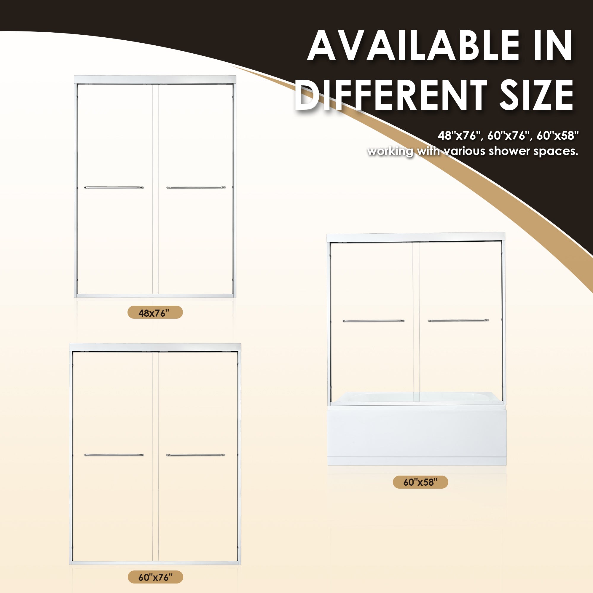 Ennis Framed Shower Door with Clear Glass - Heavy Duty Bypass Sliding Bathroom Door for Tub Enclosure - Perfect for Modern Home & Apartment Bathrooms