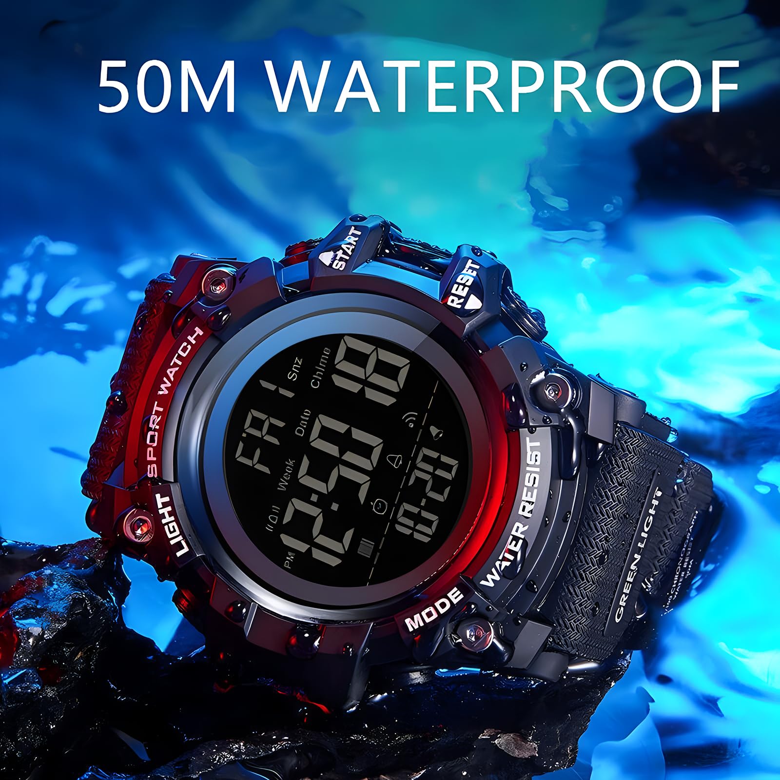 Gosasa Men's Sports Watch - Waterproof Digital LED Stopwatch with Countdown, 12/24 Hour Display | Perfect for Running, Gym Workouts & Outdoor Activities