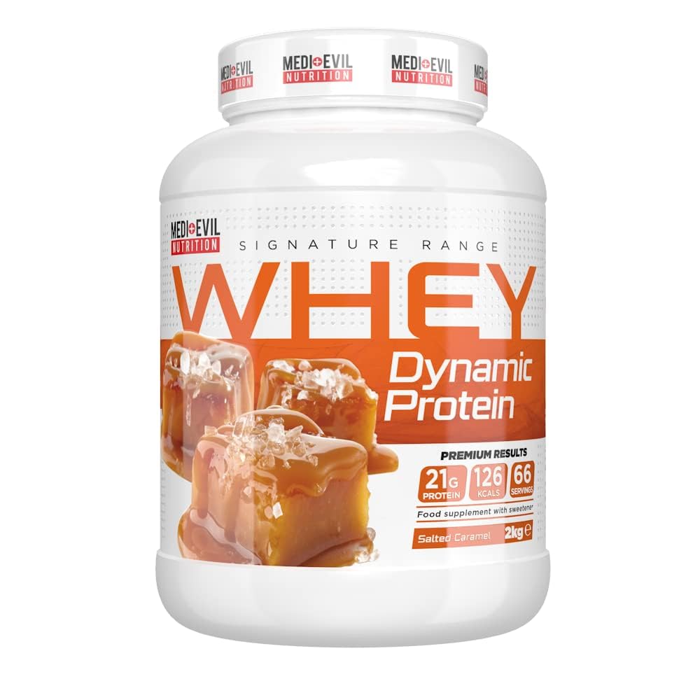 Medi-Evil Nutrition Whey Dynamic Protein Powder - Salted Caramel Flavor, 2kg (4.4lb) | Premium Muscle Building Supplement for Men & Women | 66 Servings | Vegetarian & Gluten-Free | Ideal for Post-Workout Recovery & Weight Management