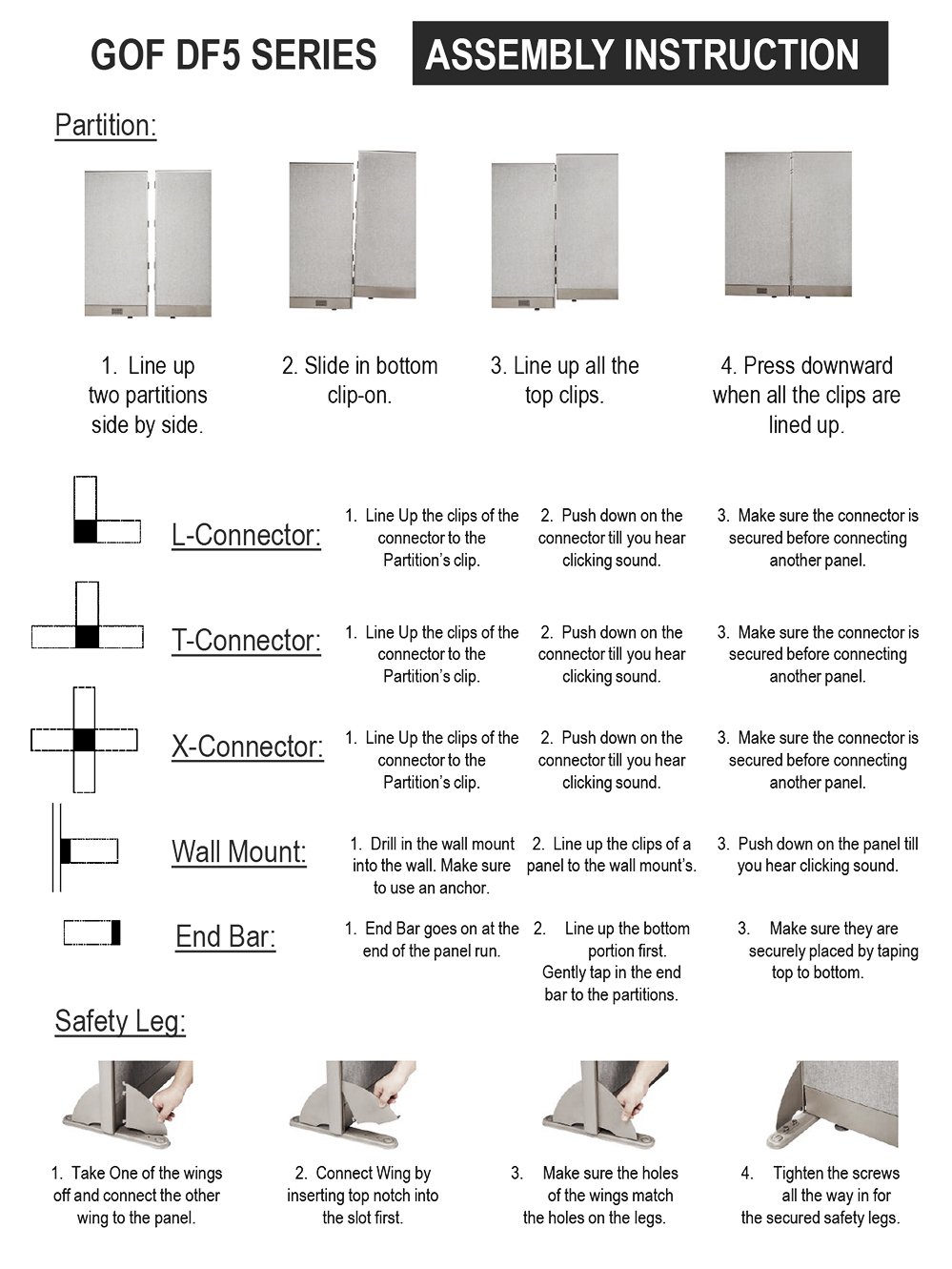 GOF Partition Safety Leg - Office Full Panel Fabric Room Privacy Divider Accessories for Cubicles & Workstations | Enhance Privacy in Open Office Spaces