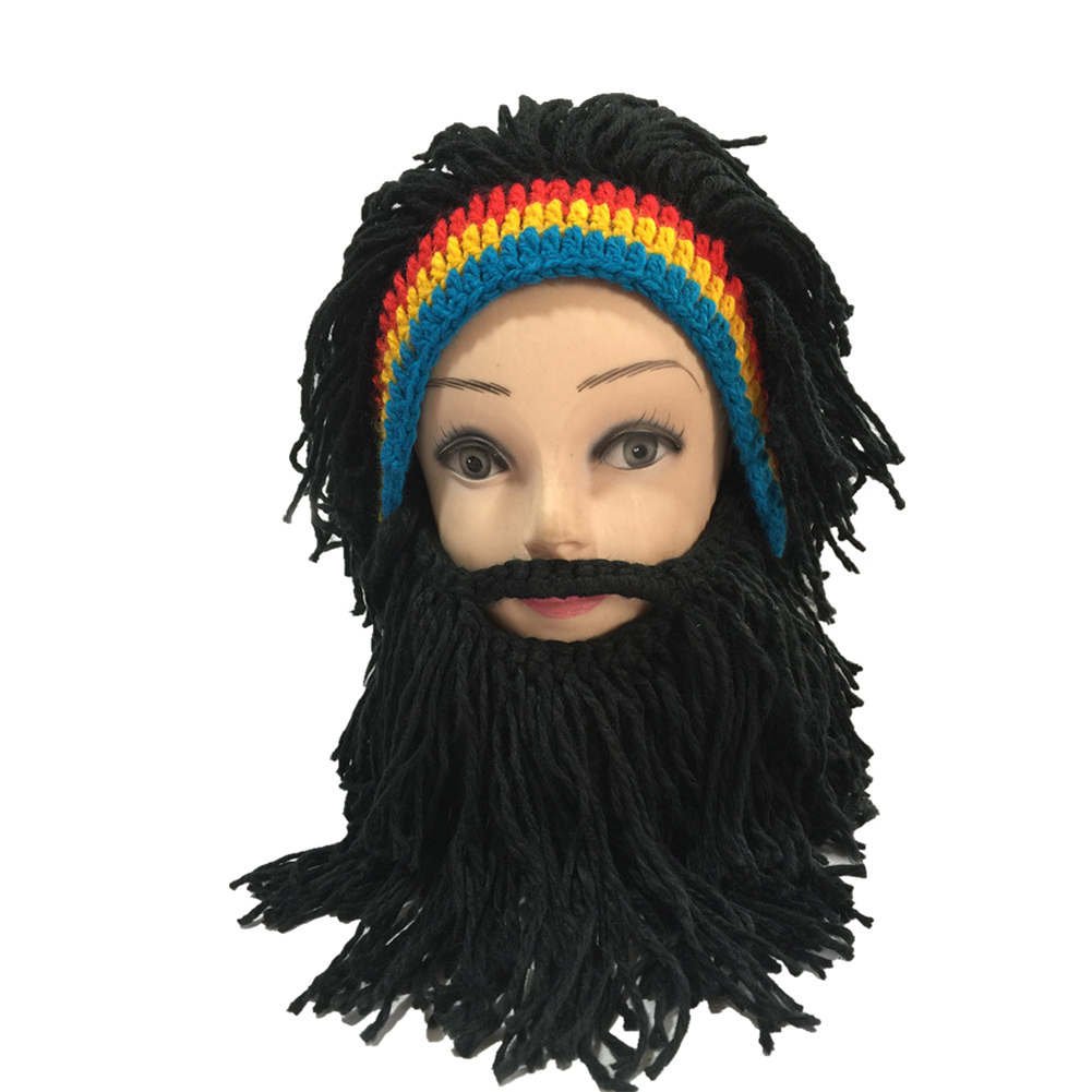 BIBITIME Jamaica Wig Knit Hat with Beard - Viking Beanie Costume Cap for Adults & Kids - Perfect for Halloween, Cosplay, and Themed Parties