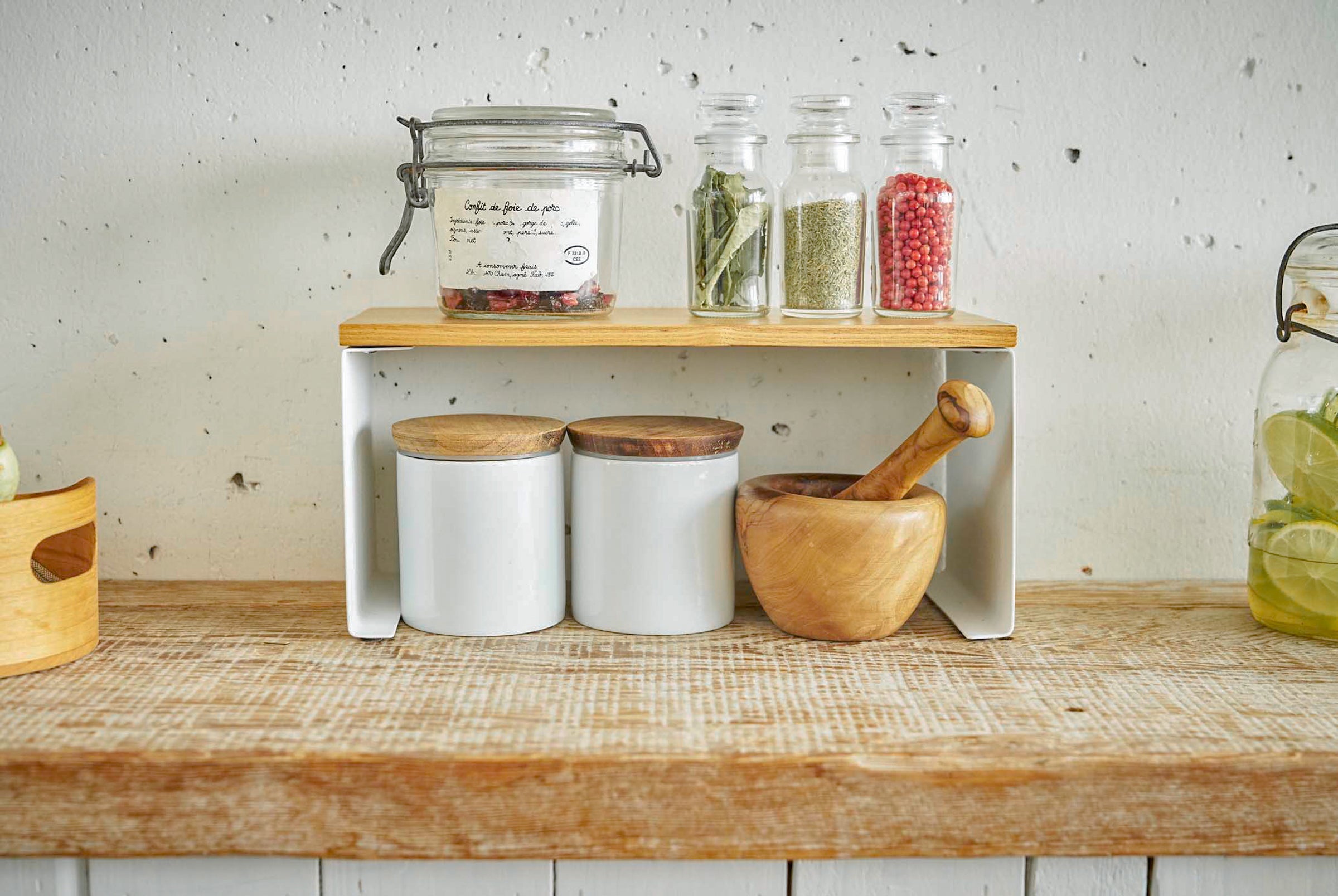 Stackable Countertop Shelf Organizer - 2 Sizes (Steel & Wood) for Kitchen, Bathroom & Office Storage