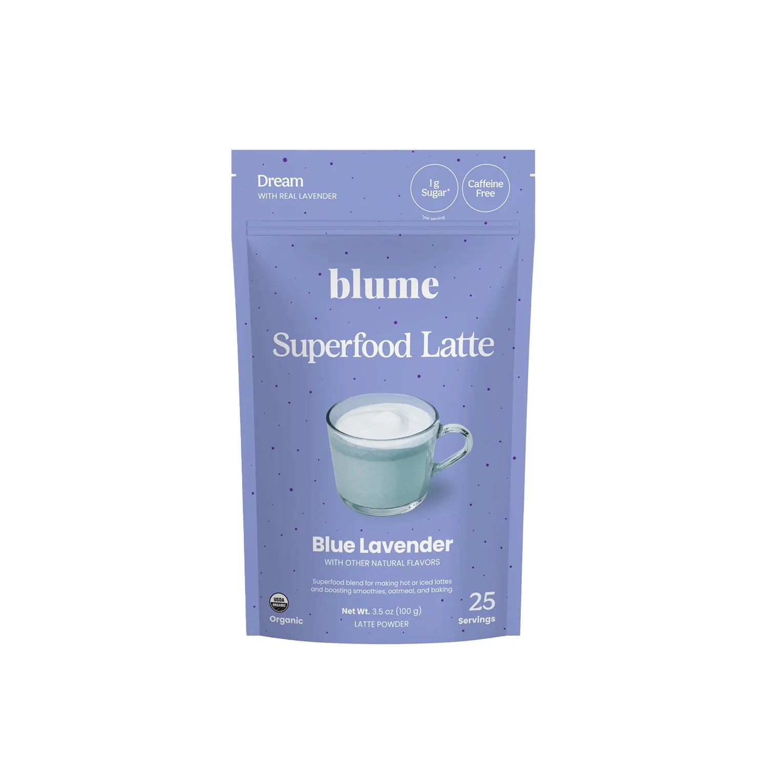 Blume Blue Lavender Blend Superfood Latte Mix - 100g Organic Powder for Relaxation & Stress Relief | Perfect for Morning Boost, Afternoon Pick-Me-Up & Bedtime Relaxation