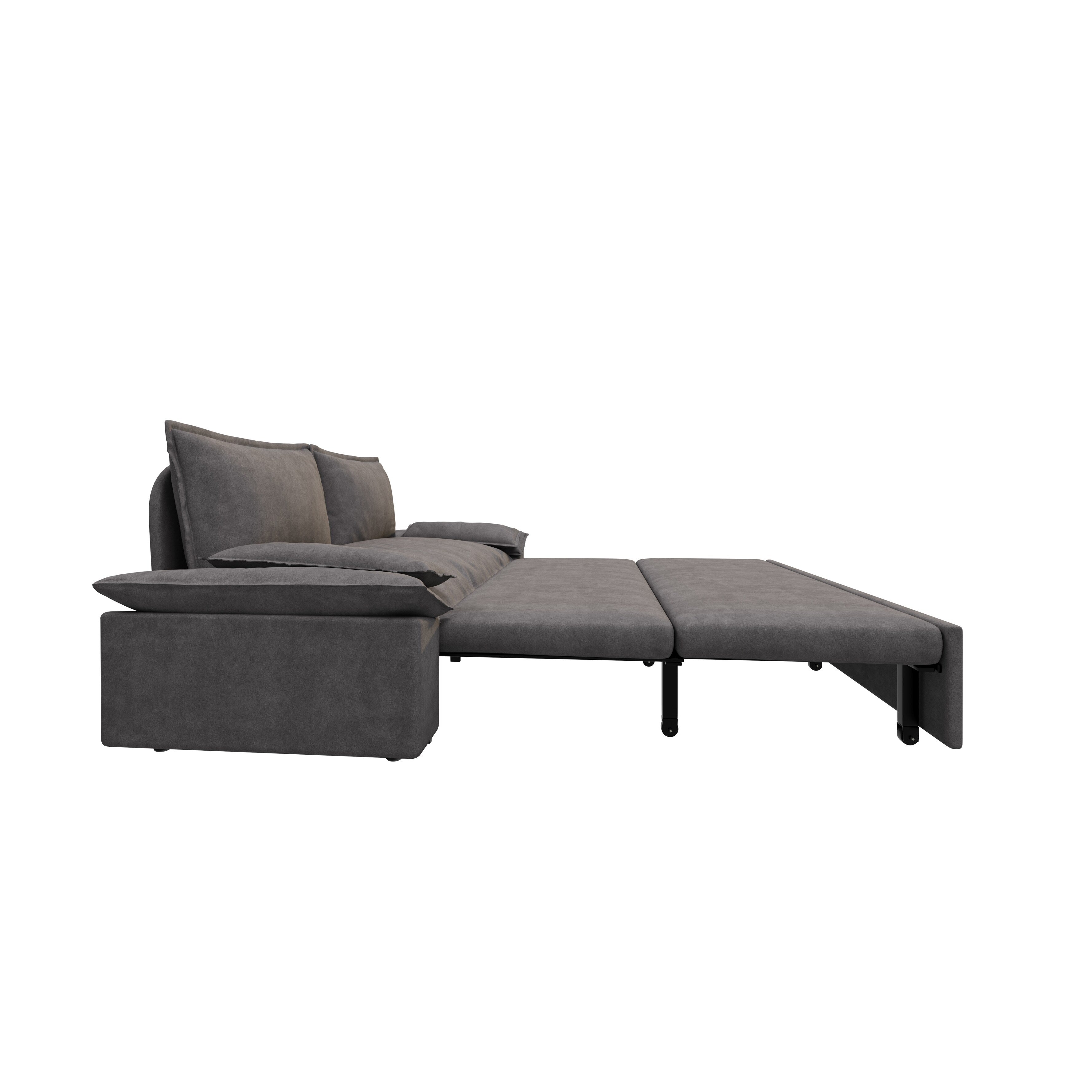 3 in 1 Convertible Sleeper Sofa Bed - Queen Size Pull Out Couch with Velvet Upholstery & Pillows - Space Saving Furniture for Small Apartments, Guest Rooms & Home Offices