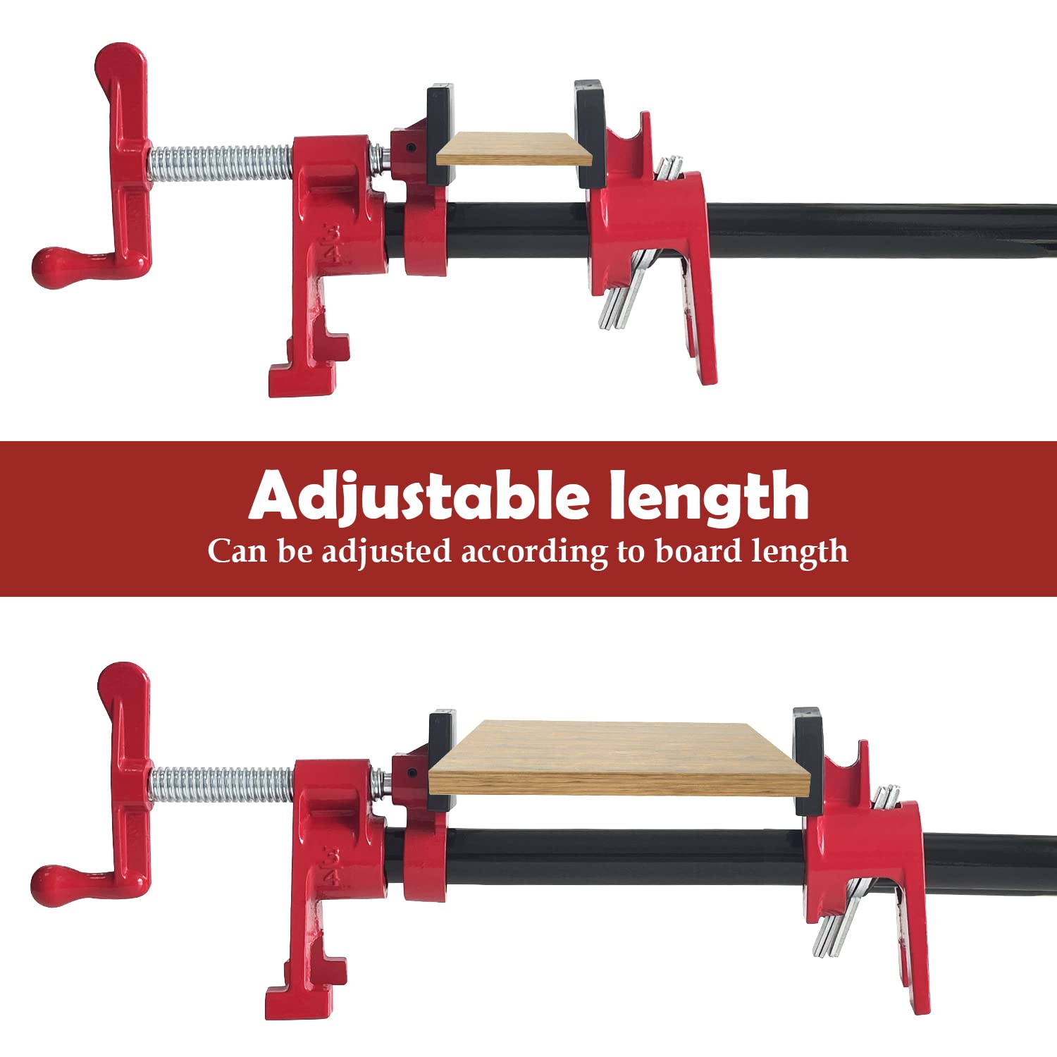 Sutekus 2-Pack 3/4 Inch Heavy Duty Pipe Clamps for Woodworking - H-Shaped Feet Bar Clamps with Cast Iron Fixture - Perfect for Wood Gluing, Cabinet Making, and DIY Projects