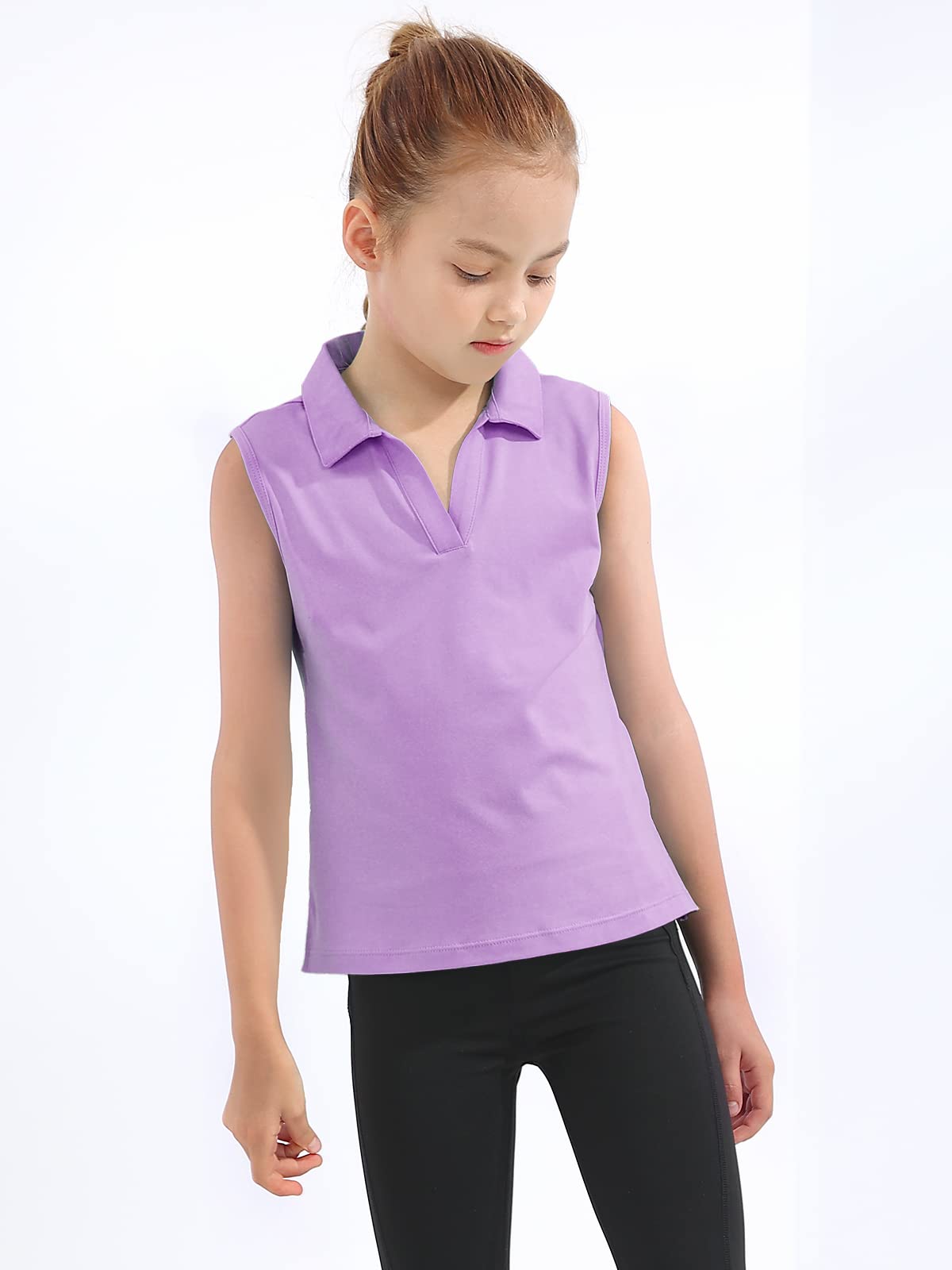 MERIABNY Girls Golf Polo Shirts - Sleeveless V-Neck Athletic Tops for Ages 5-12 | Perfect for Junior Golf, Tennis & Summer Sports