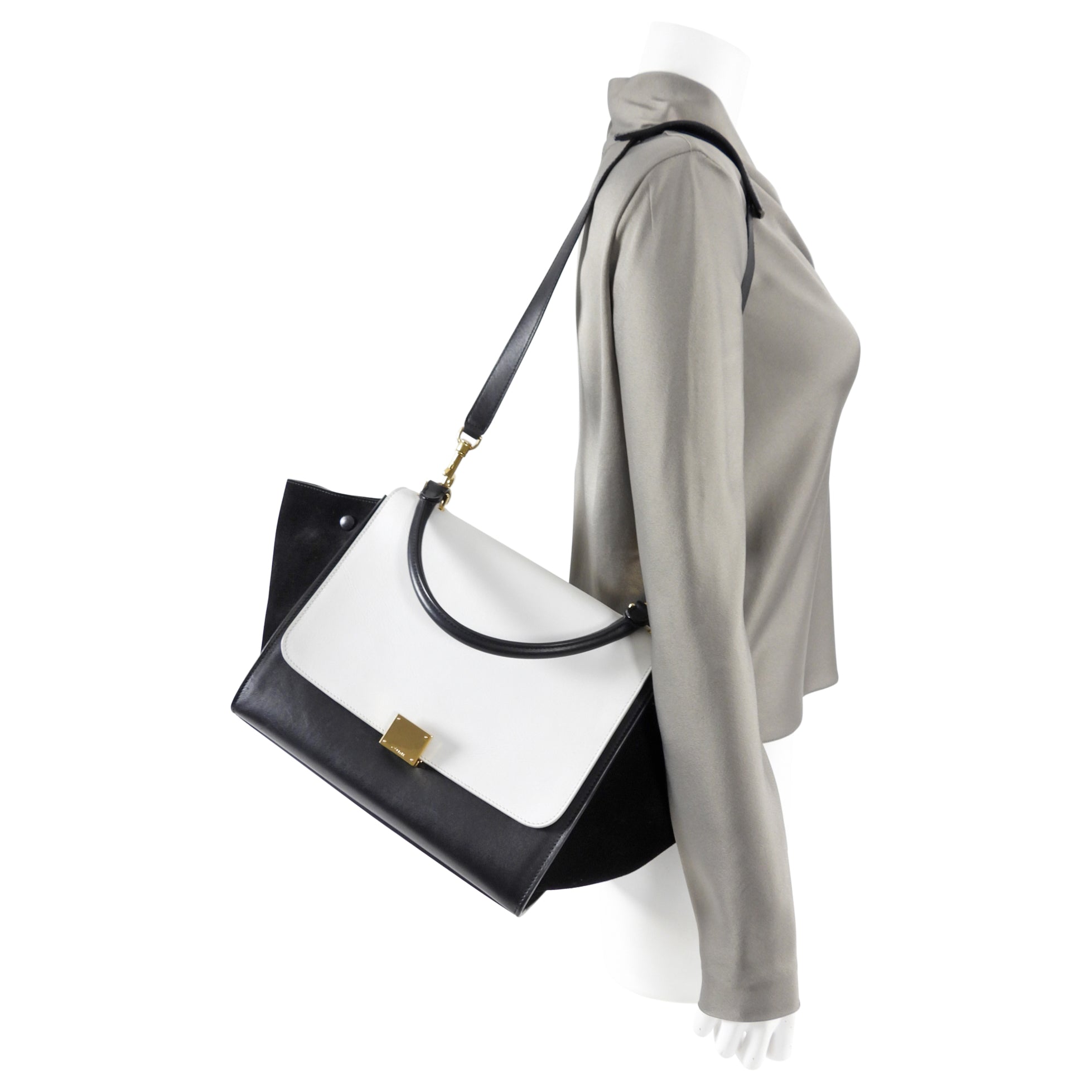 Celine Medium Trapeze Two-Way Handbag in Black & White - Stylish Crossbody & Shoulder Bag for Work, Travel & Everyday Use