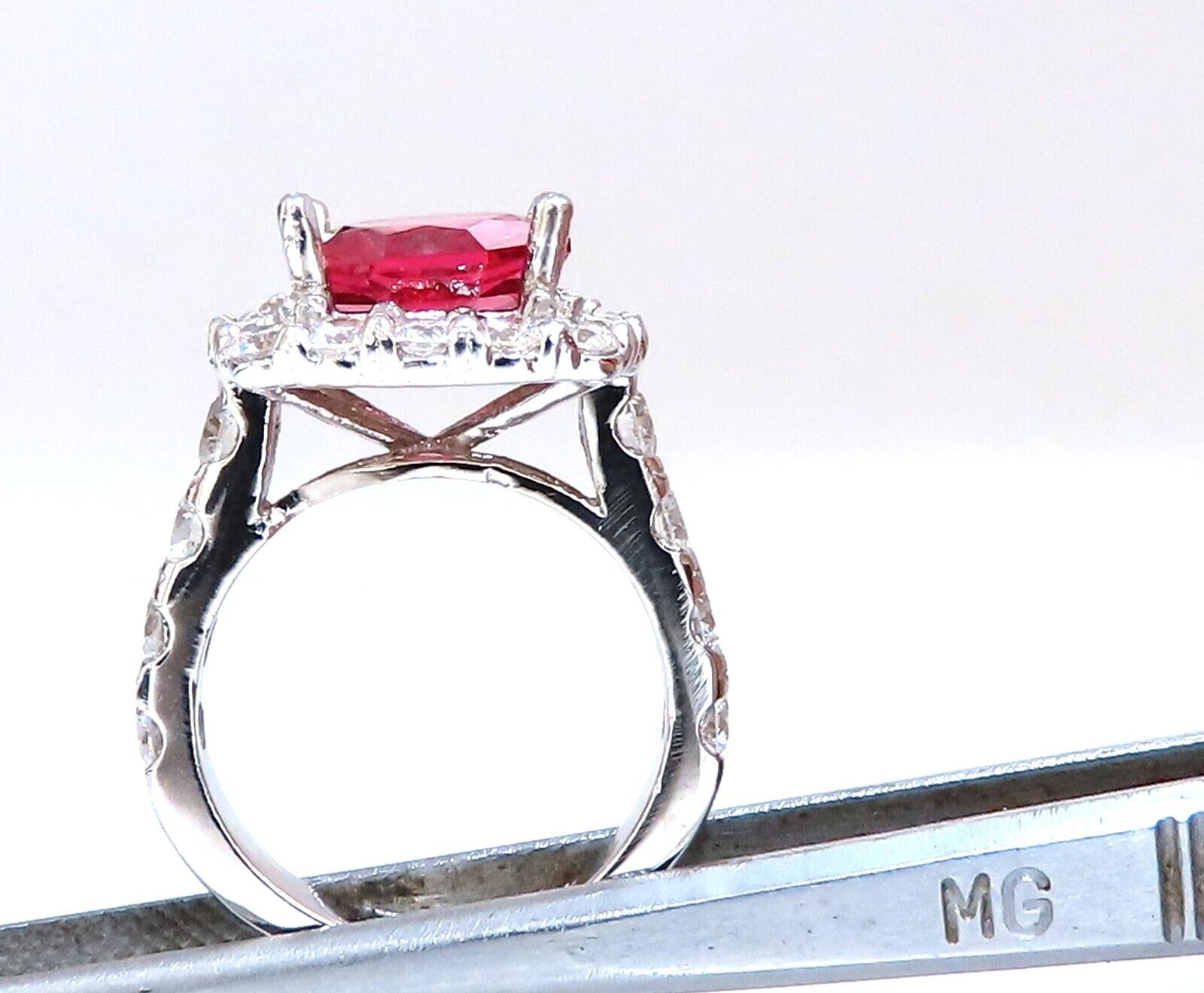 GIA Certified Natural No Heat Spinel 3.86ct Diamond Cluster Ring 14K White Gold - Elegant Engagement & Wedding Jewelry for Women