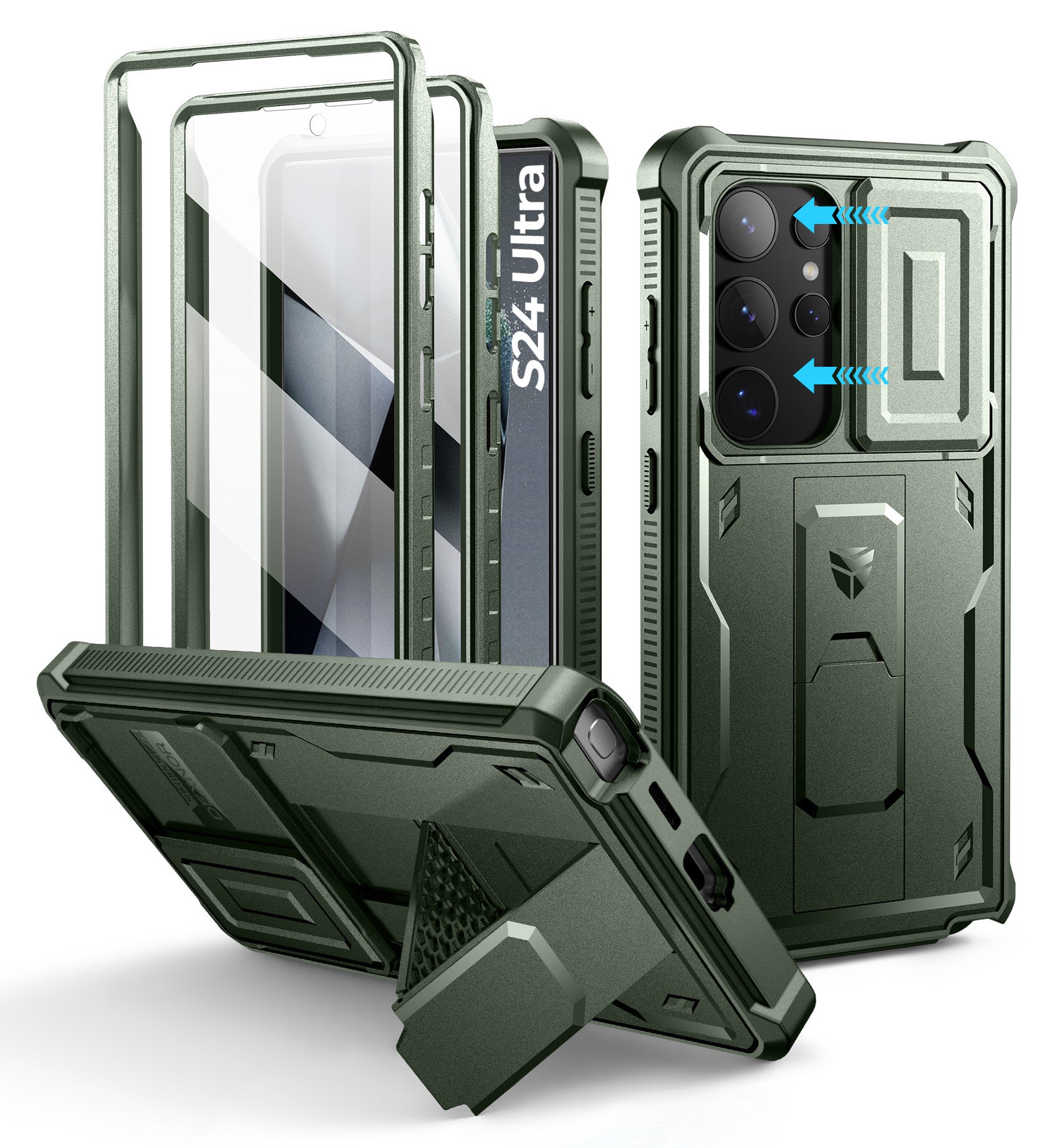 **Dexnor Heavy Duty Shockproof Rugged Case for Samsung Galaxy S24 Ultra - Full Body Protection with Built-in Screen Protector, Slide Camera Cover & Kickstand - Perfect for Outdoor, Work & Travel**