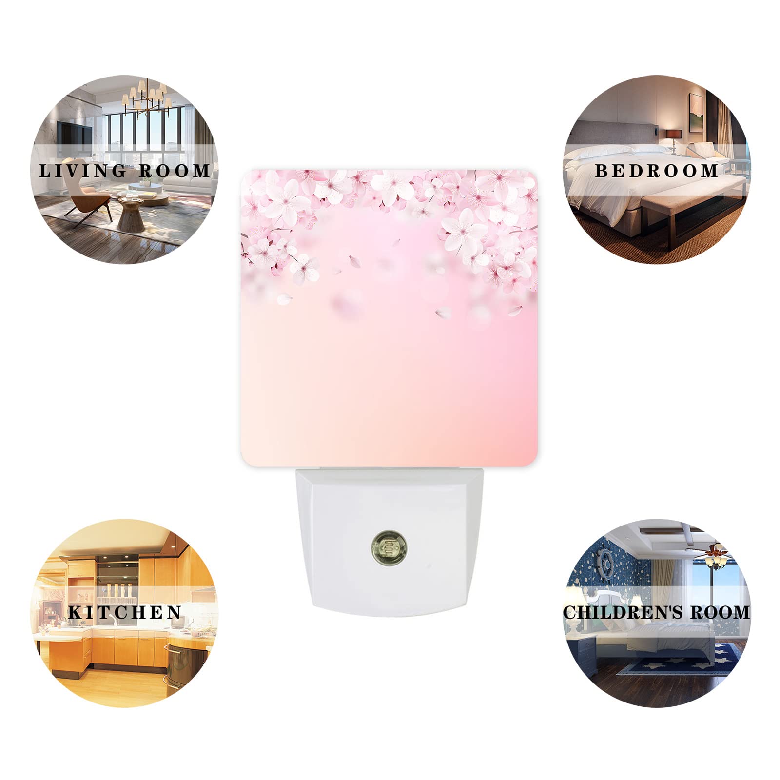 LED Night Light Plug in with Auto Sensor - Pink Peach Flower Design, Dimmable Night Lamp for Kids, Bedroom, Bathroom, Kitchen & Hallway | Perfect for Nighttime Safety & Home Decor
