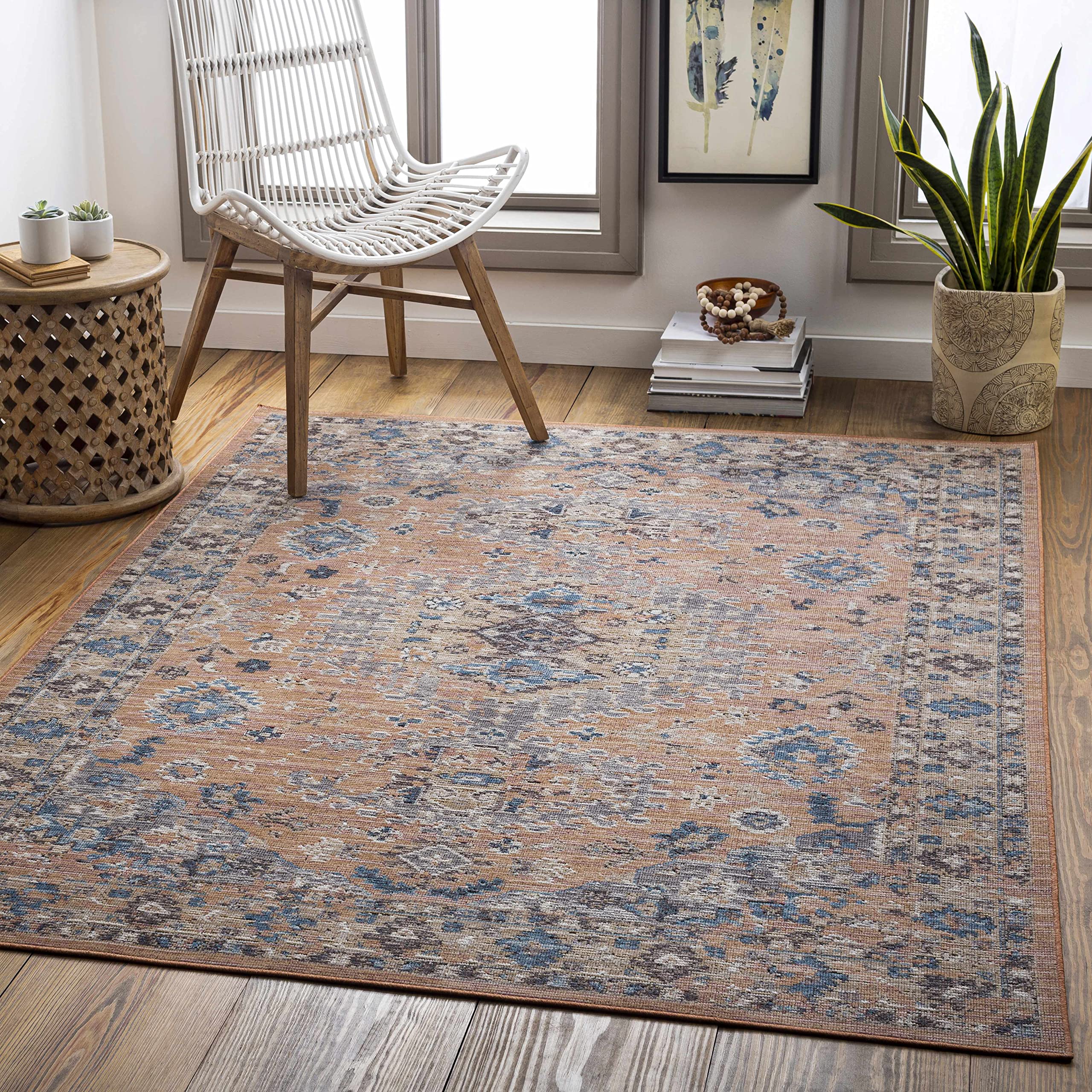 Premium Hauteloom Lansvale Indoor Outdoor Area Rug - Soft & Durable for Living Room, Bedroom, Patio - Beige, Black, Blue - 8'10