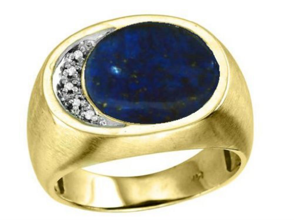14K Yellow Gold Men's Diamond & Lapis Ring - Stylish Gemstone Jewelry for Men, Perfect for Weddings, Anniversaries, and Special Occasions