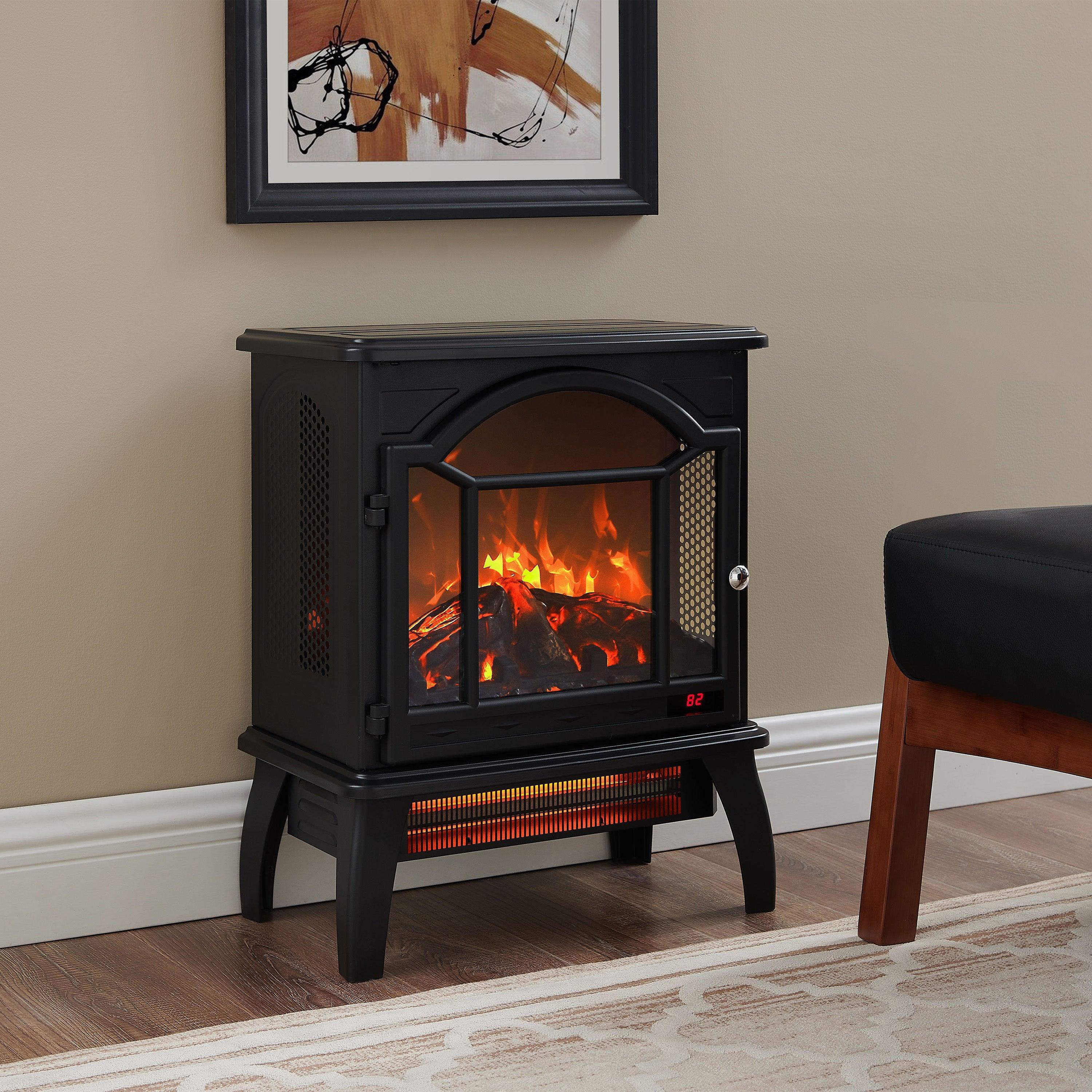 18 Inch 3D Flame Electric Infrared Quartz Fireplace Heater with Remote Control - Realistic Fireplace Stove for Home, Office & Patio - Energy Efficient Indoor/Outdoor Heating Solution