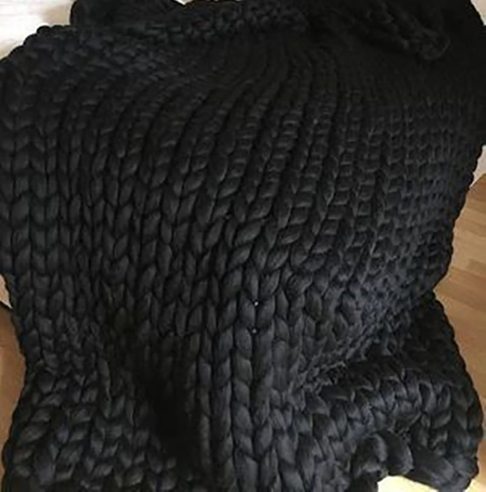 Soft Chunky Knitted Wool Throw Blanket - Handmade Cozy Yarn Blanket for Bed, Sofa & Yoga (80x100cm, Black) | Perfect for Home Decor, Winter Warmth & Meditation Spaces