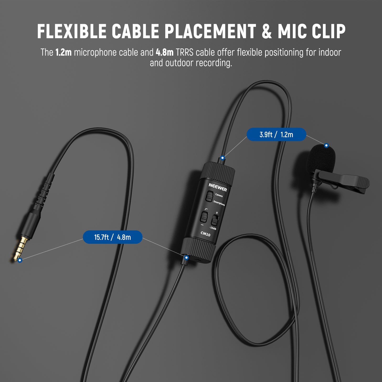 NEEWER CM10 Plug & Play 3.5mm TRRS Lavalier Microphone for DSLR Camera, Smartphone, YouTube Videos & Podcasting - Compact Clip-On Mic for Vlogging, Interviews & Live Streaming