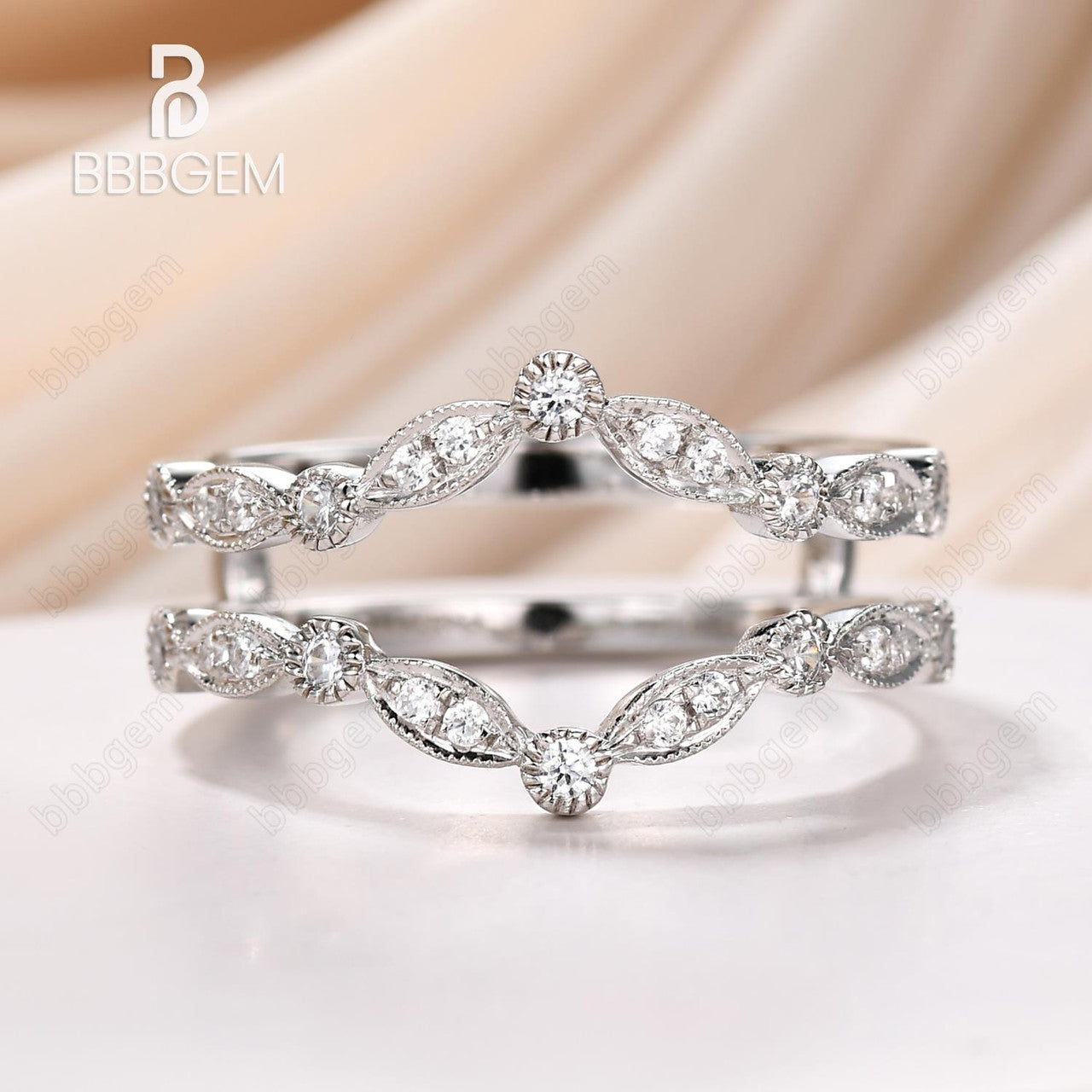 14K White Gold Oval Opal Moissanite Engagement Ring - Art Deco Double Curve Enhancer Wedding Band for Women, Perfect for Proposals, Anniversaries & Bridal Jewelry