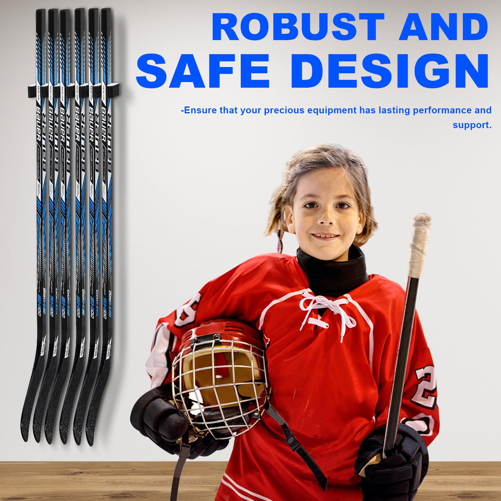 Yousoontic Wall Mount Hockey Stick Holder - Organizer for 1, 2, 3, 4 or 6 Ice Hockey Sticks - Space Saving Storage Solution for Home, Office, Garage or Hockey Room - Perfect for Displaying and Organizing Hockey Equipment