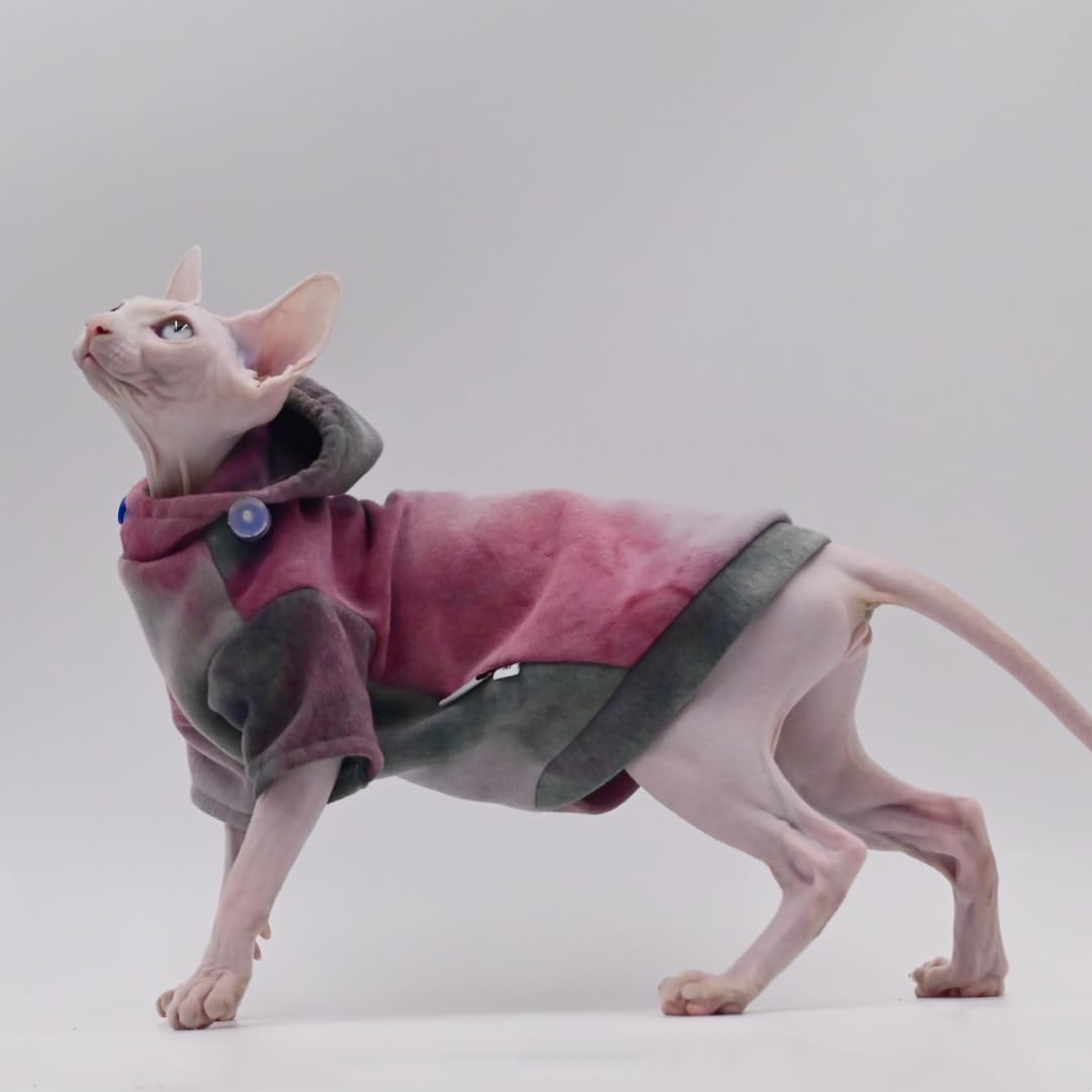 Warm Fleece Hoodie for Hairless Cats - Winter Cat Clothes for Sphynx, Devon Rex & Peterbald | Cozy Indoor & Outdoor Pet Apparel (Size M)