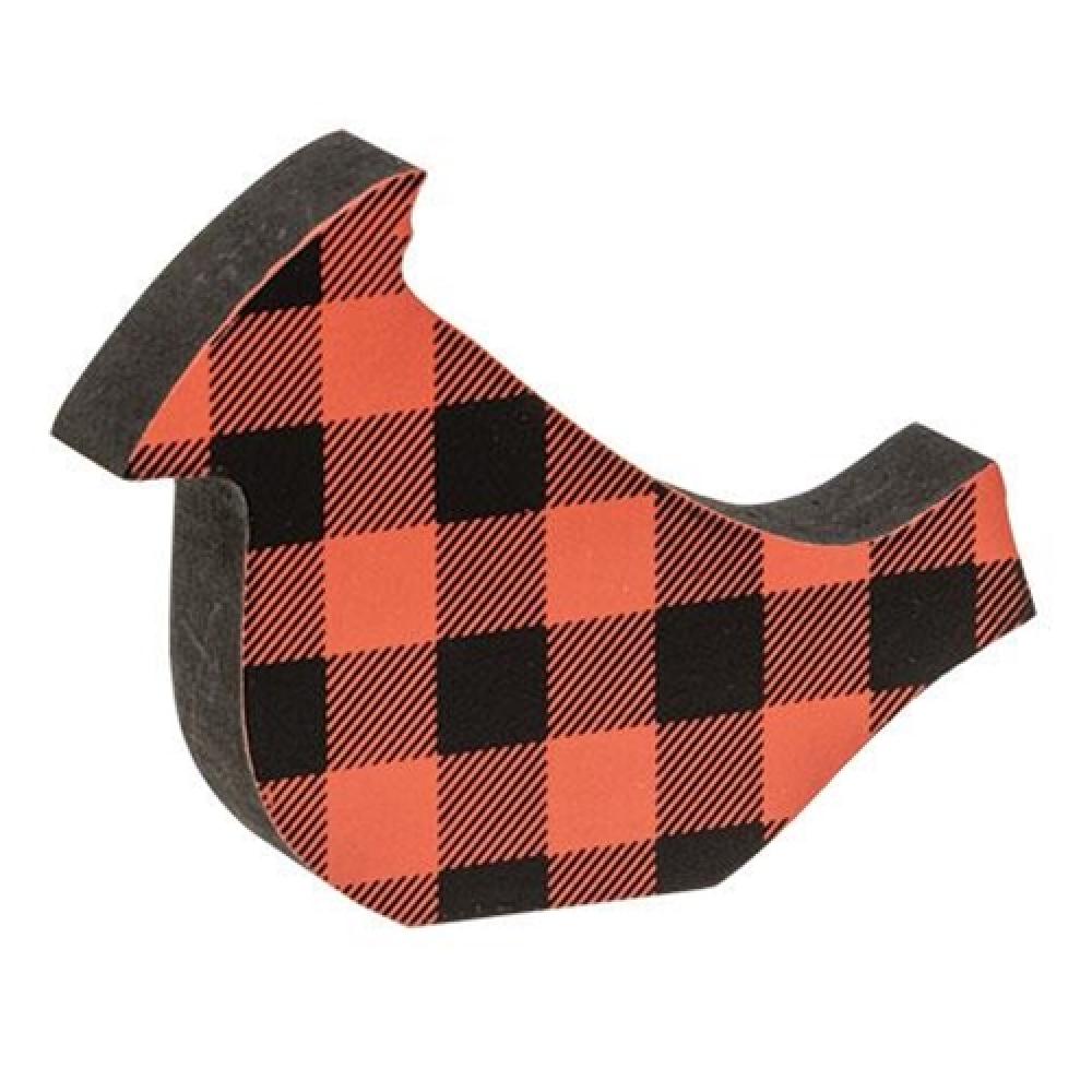 Red & Black Buffalo Check Cardinal Sitter - Christmas Holiday Decoration for Fireplace Mantel, Table Centerpiece, and Outdoor Garden Decor