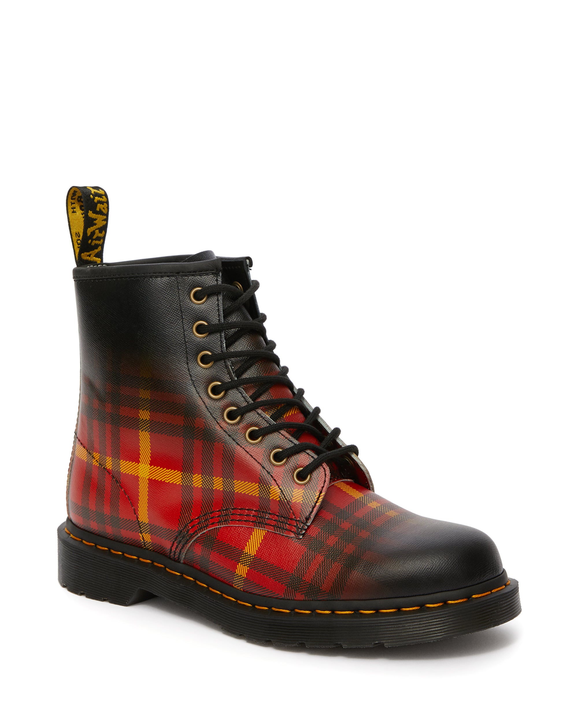 Dr. Martens 1460 Multi Black Tartan Backhand Straw Grain Leather Boots - Punk Fashion, Casual Wear & Street Style for Men & Women