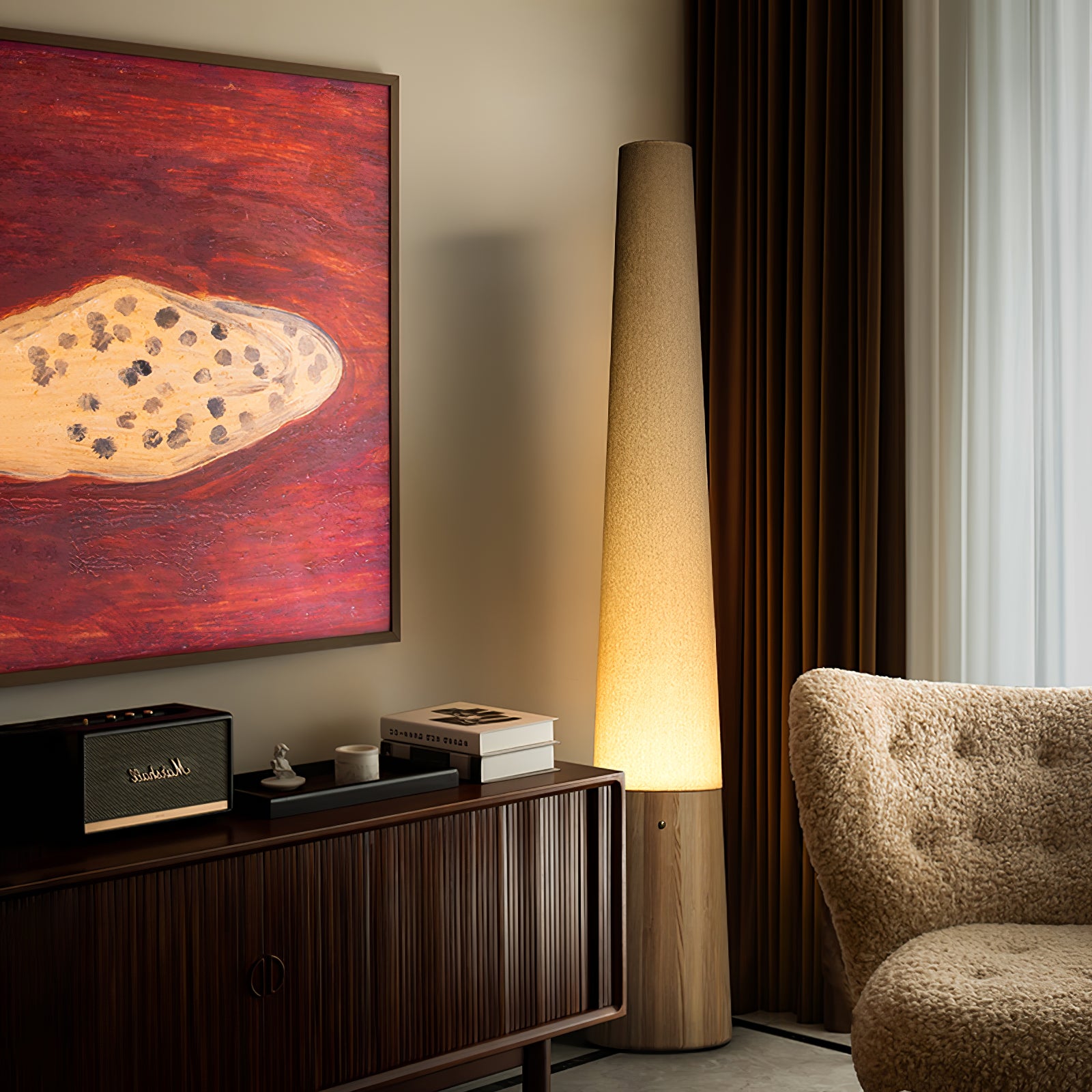 Modern Cone Wooden Floor Lamp - Adjustable Height, Natural Wood Finish for Living Room, Bedroom & Office - Perfect for Reading, Relaxing & Ambient Lighting