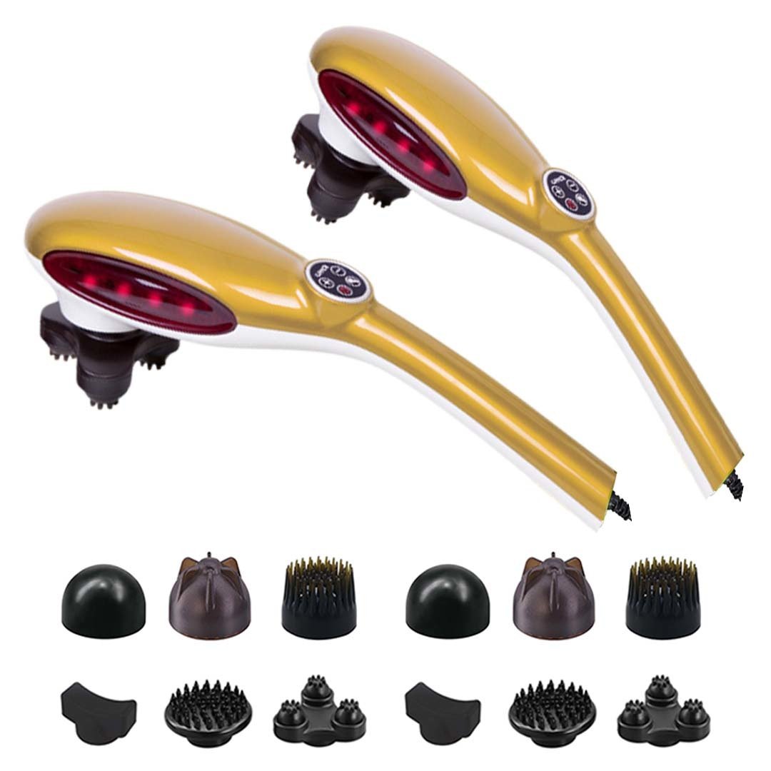 2X 6-Heads Portable Handheld Massager - Deep Tissue Muscle Massager for Shoulder, Neck & Back Pain Relief - Rechargeable Electric Massage Gun for Improved Blood Circulation (Yellow) - Perfect for Home, Office & Travel Use