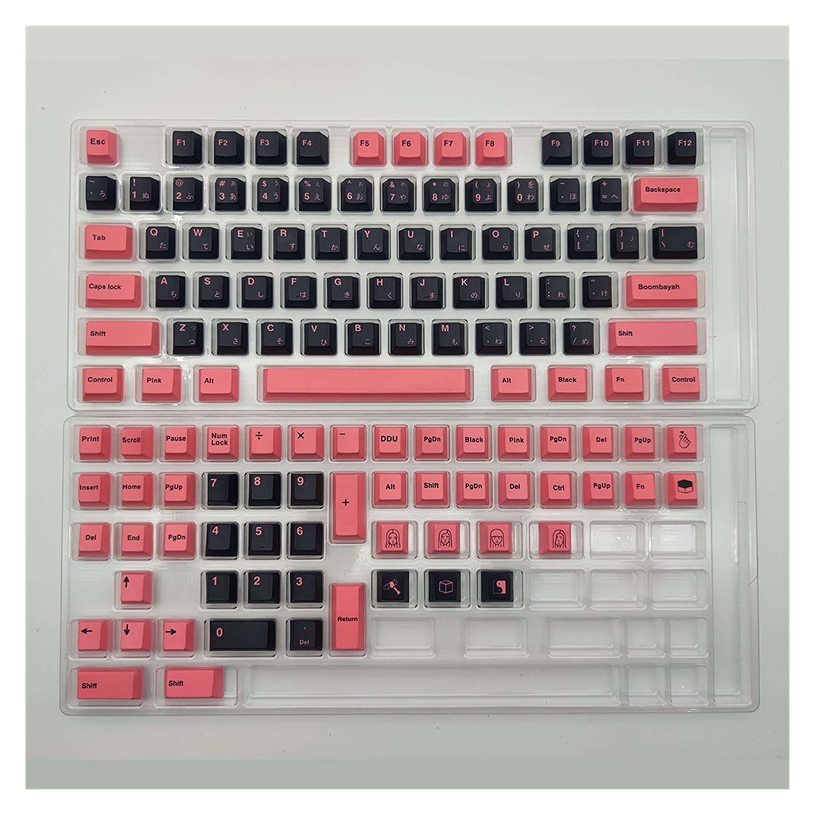 YEZIN 128 Keys PBT Keycaps for Mechanical Keyboard - Black & Pink Custom Keycap Set with Japanese Characters | Perfect for Gaming, Typing & Custom Keyboard Builds