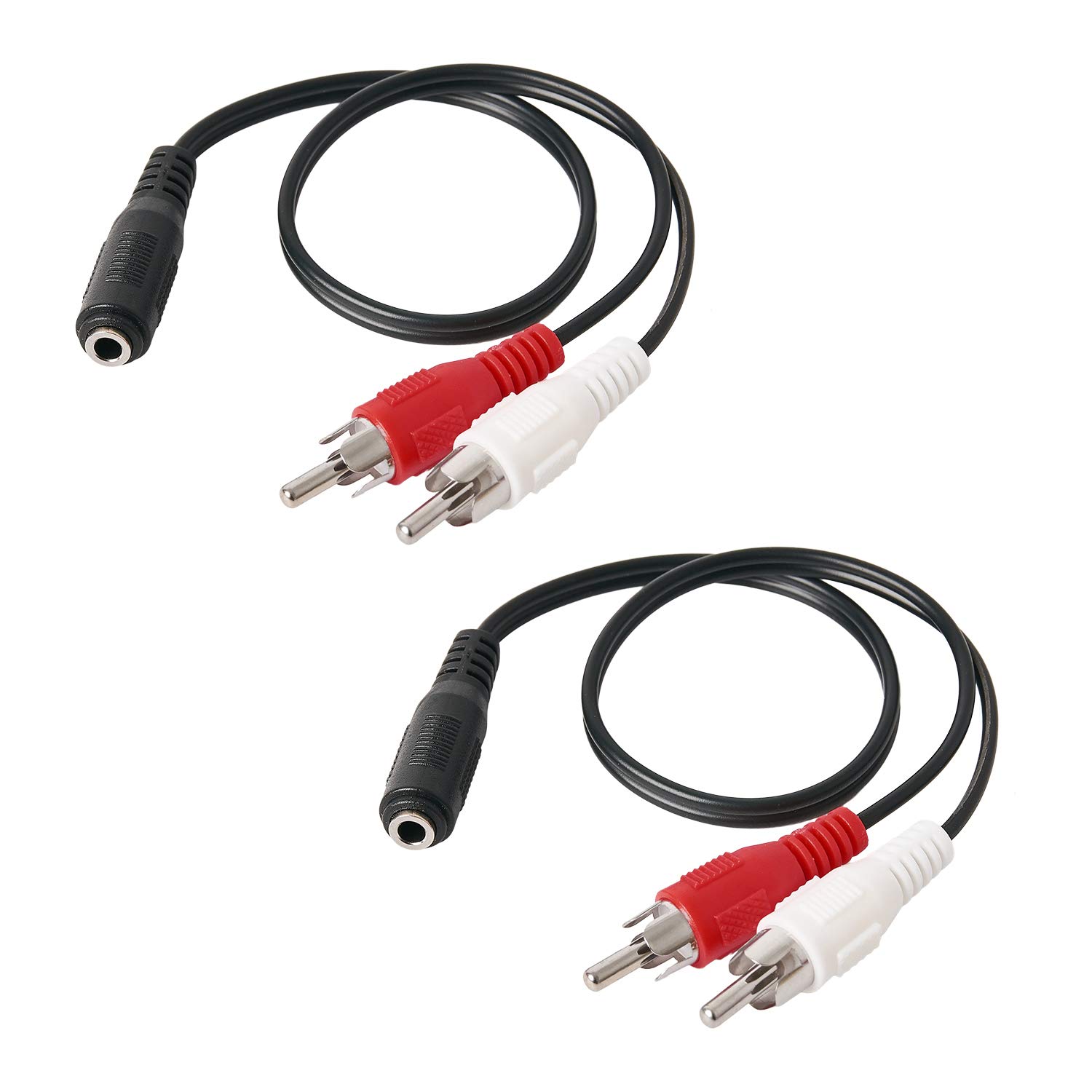 QDiShi 2 Pack 3.5mm Female to 2 RCA Male Stereo Audio Y Cable Adapter - Gold Plated Connectors for High-Quality Sound - Compatible with TV, Smartphone, MP3 Player, Tablet, Speaker & Home Theater System - Perfect for Home Audio Setup & Car Stereo Connection
