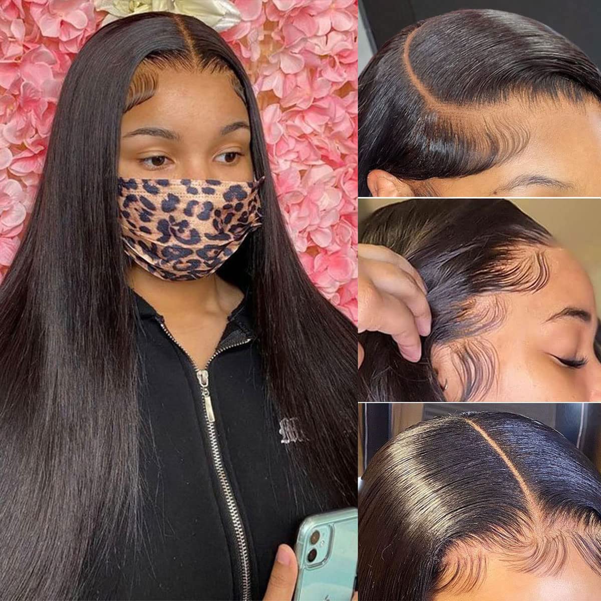 13x6 HD Lace Front Human Hair Wigs - 24 Inch Straight Glueless Wig 200% Density Pre-Plucked for Women | Natural Black Straight Hair | Perfect for Daily Wear, Parties & Special Occasions