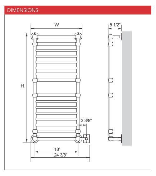 MYSON EUROPEAN TRADITION ULLSWATER EB36 Hardwired Bathroom Towel Warmer Heater - 22