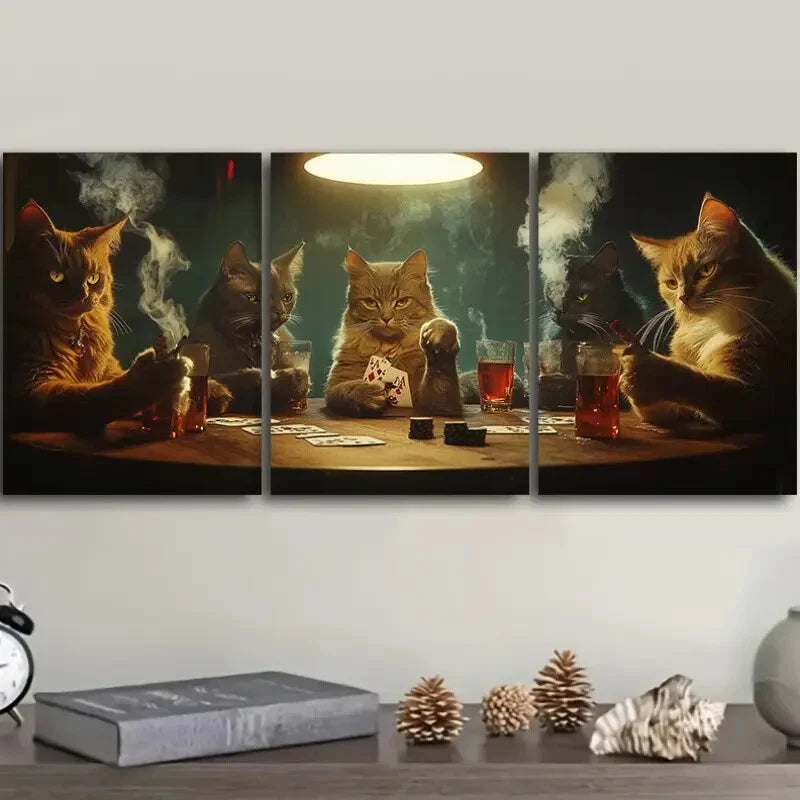 3-Piece Kittens Playing Cards Metal Wall Art - Ready to Hang Home Decor for Living Room, Bedroom & Office