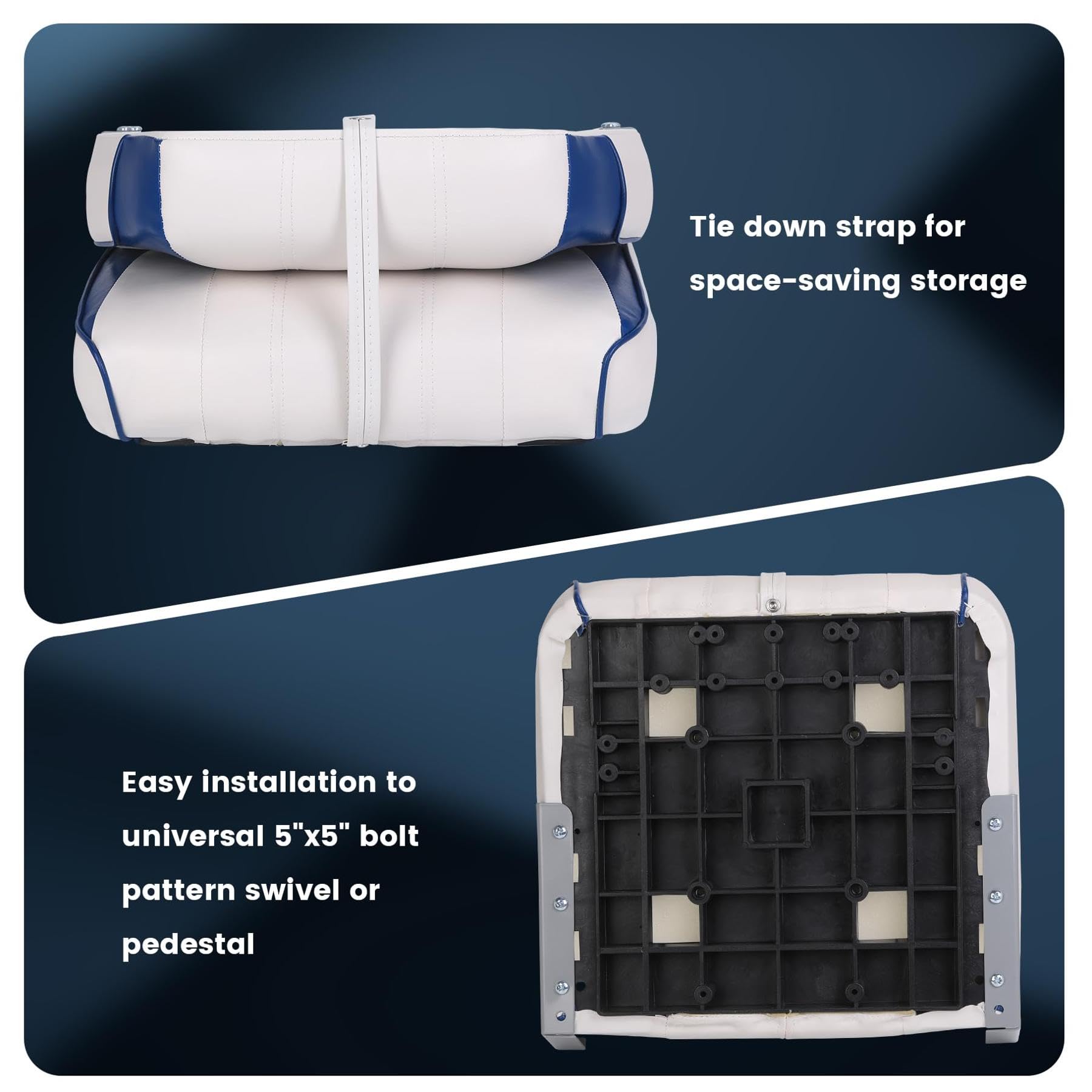 GARVEE 2 Pack Low Back Boat Seats - Foldable Fishing Chairs with Thickened Sponge Padding, Stainless Steel Screws & Weatherproof PVC - Perfect for Speedboats, Canoes and Marine Sightseeing