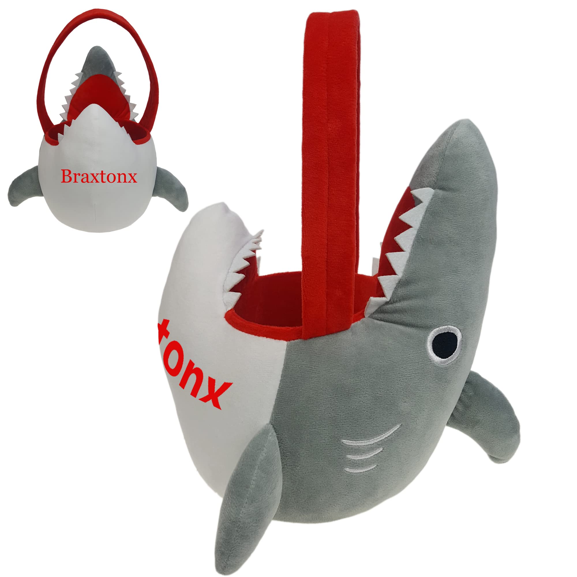 DearSun Personalized 3D Plush Shark Easter Basket - Custom Embroidery Name, Grey Shark Toy Gift for Kids - Perfect for Easter Egg Hunts, Baby Showers & Birthday Parties