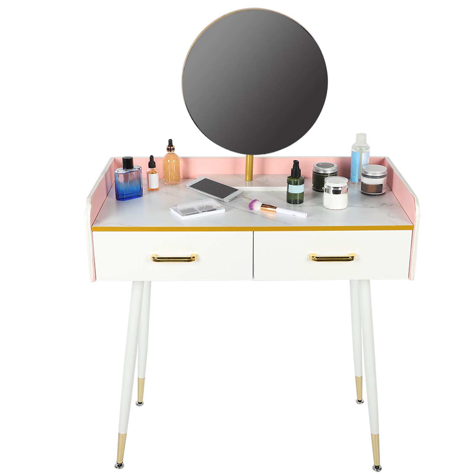 Vanity Dressing Table with Mirror & 2 Storage Drawers - 32.7 x 16.1 x 50 Inch Modern Makeup Desk for Bedroom, Home Decor & Personal Beauty Space - Perfect for Cosmetics Organization & Glam Room Setup