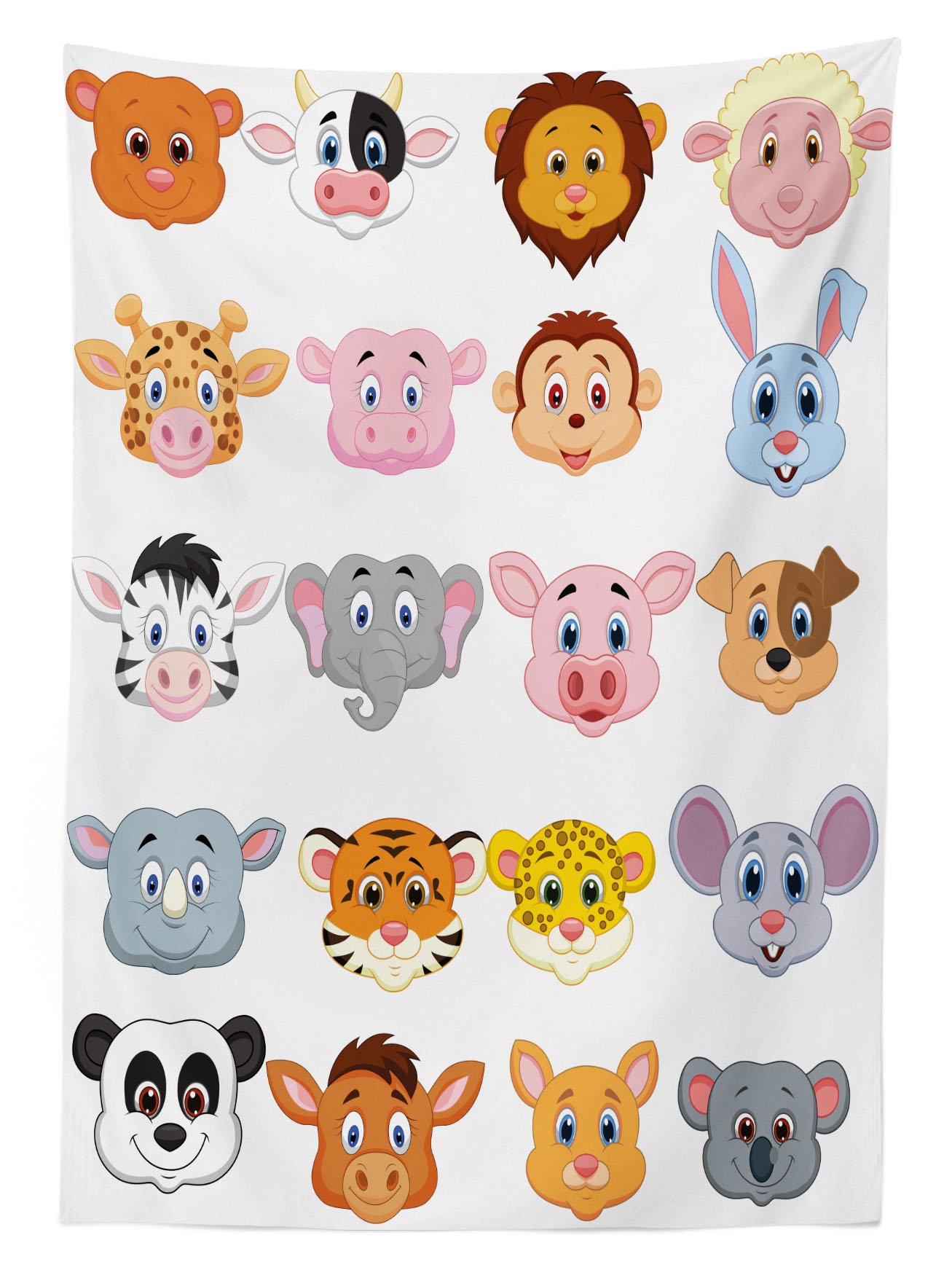 Ambesonne Cartoon Animal Print Outdoor Tablecloth - Happy Farm & Savannah Theme with Lions, Pigs, Cows - Colorful Washable Picnic Table Cover 58