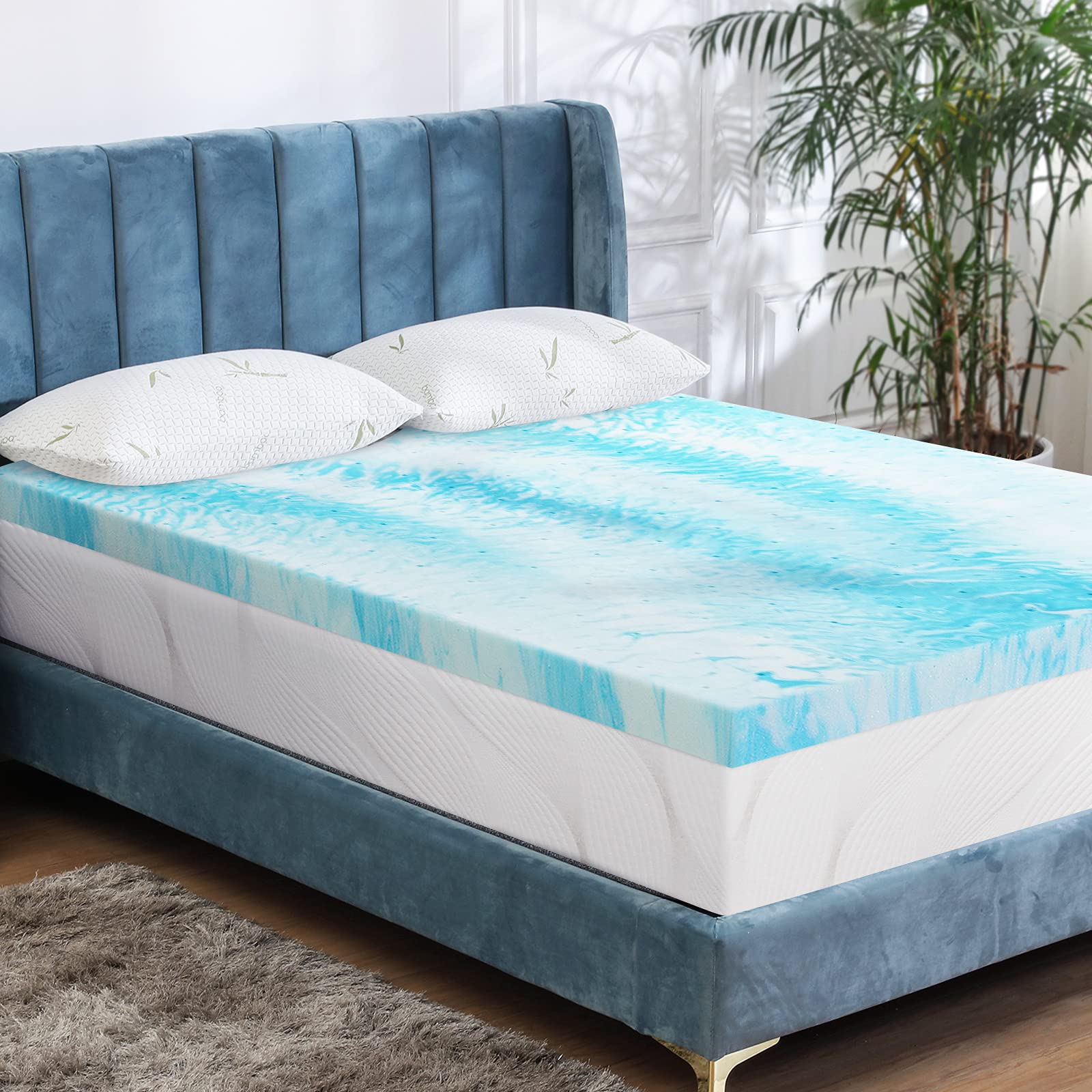 Gel Swirl Memory Foam Mattress Topper for Twin Bed - 3 Inch Cooling Mattress Pad for Back Pain Relief & Pressure Relief - Light Blue Soft Bed Topper - Perfect for Hot Sleepers & Side Sleepers