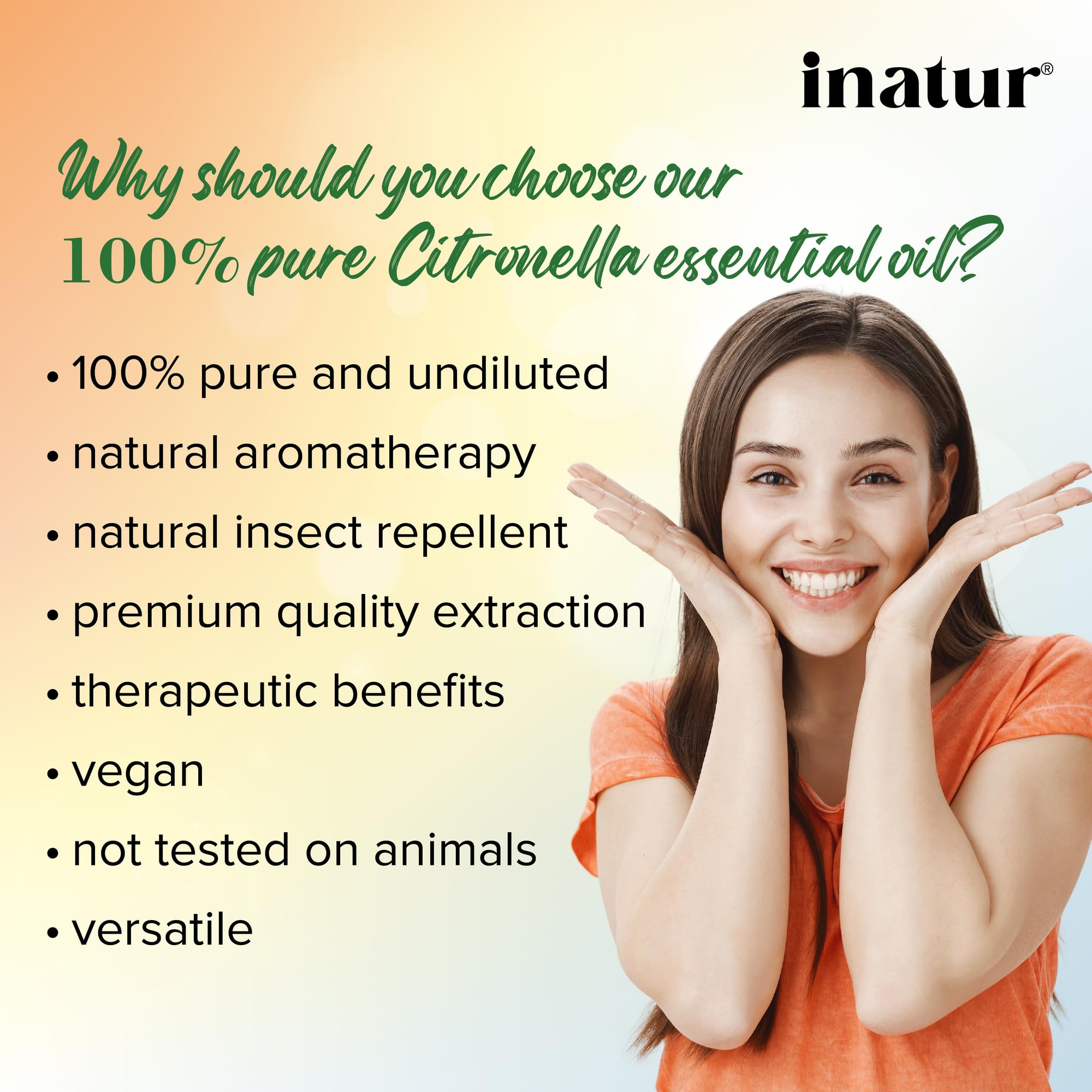 Inatur 100% Pure Citronella Essential Oil - 12ml for Aromatherapy, DIY Skincare & Natural Mosquito Repellent