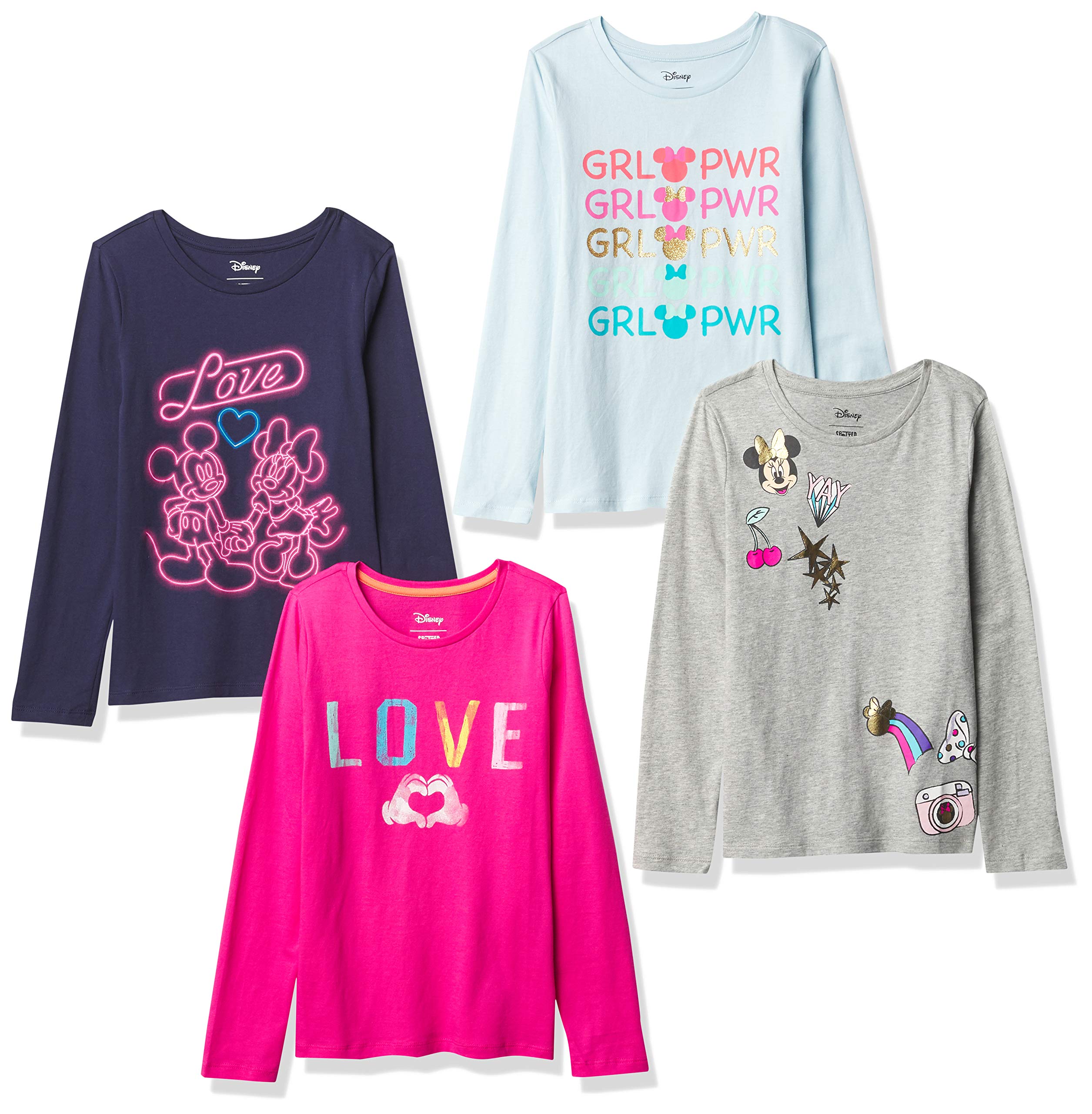 Spotted Zebra Disney Marvel Star Wars Frozen Princess Girls & Toddlers Long Sleeve T-Shirts 4-Pack - Cute Kids Outfits for School, Playdates & Family Photos