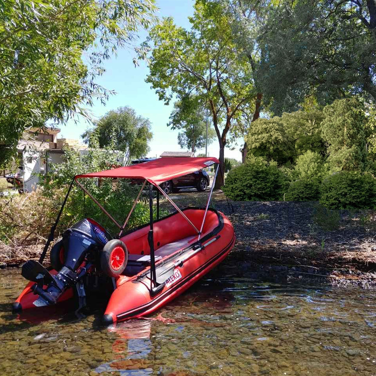 Aleko 10.5 Ft Red Inflatable Boat with Air Deck Floor - Perfect for Fishing, Leisure & Water Sports | Durable PVC Material | Easy to Transport & Store