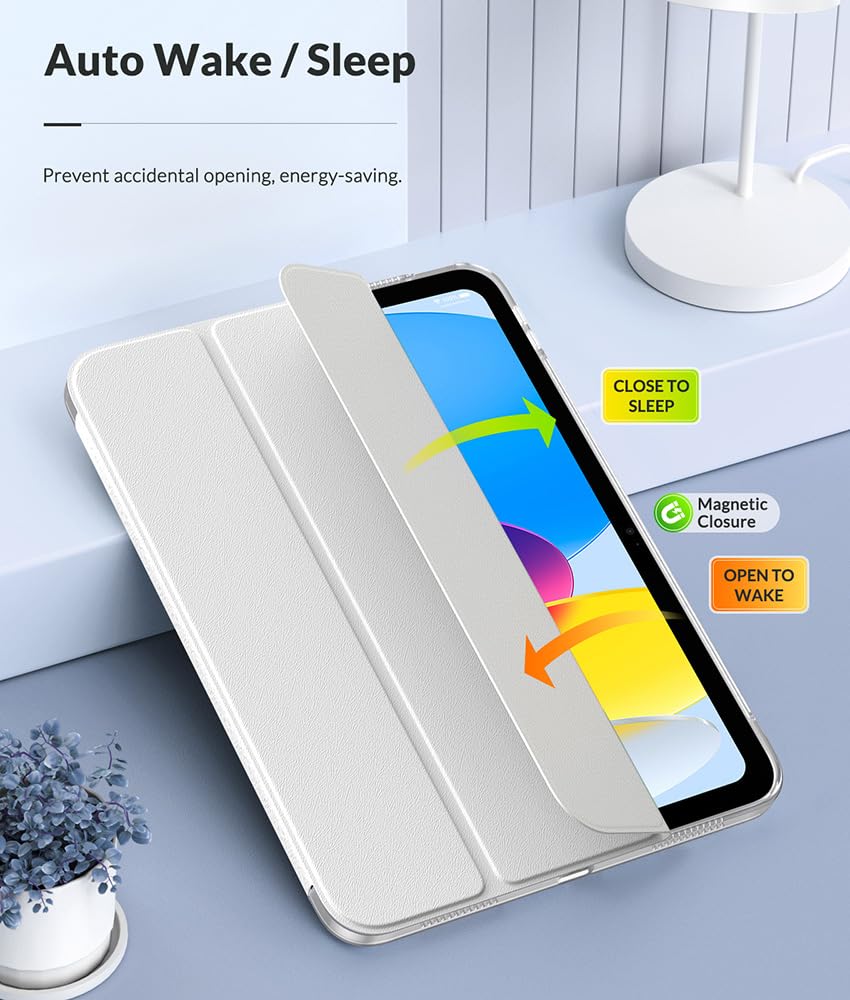 MoKo iPad 11th Gen (2025) & 10th Gen (2022) Case - Slim Protective Cover with Translucent Frosted Back, Auto Wake/Sleep, Touch ID Support - Perfect for Work, School & Travel (White)