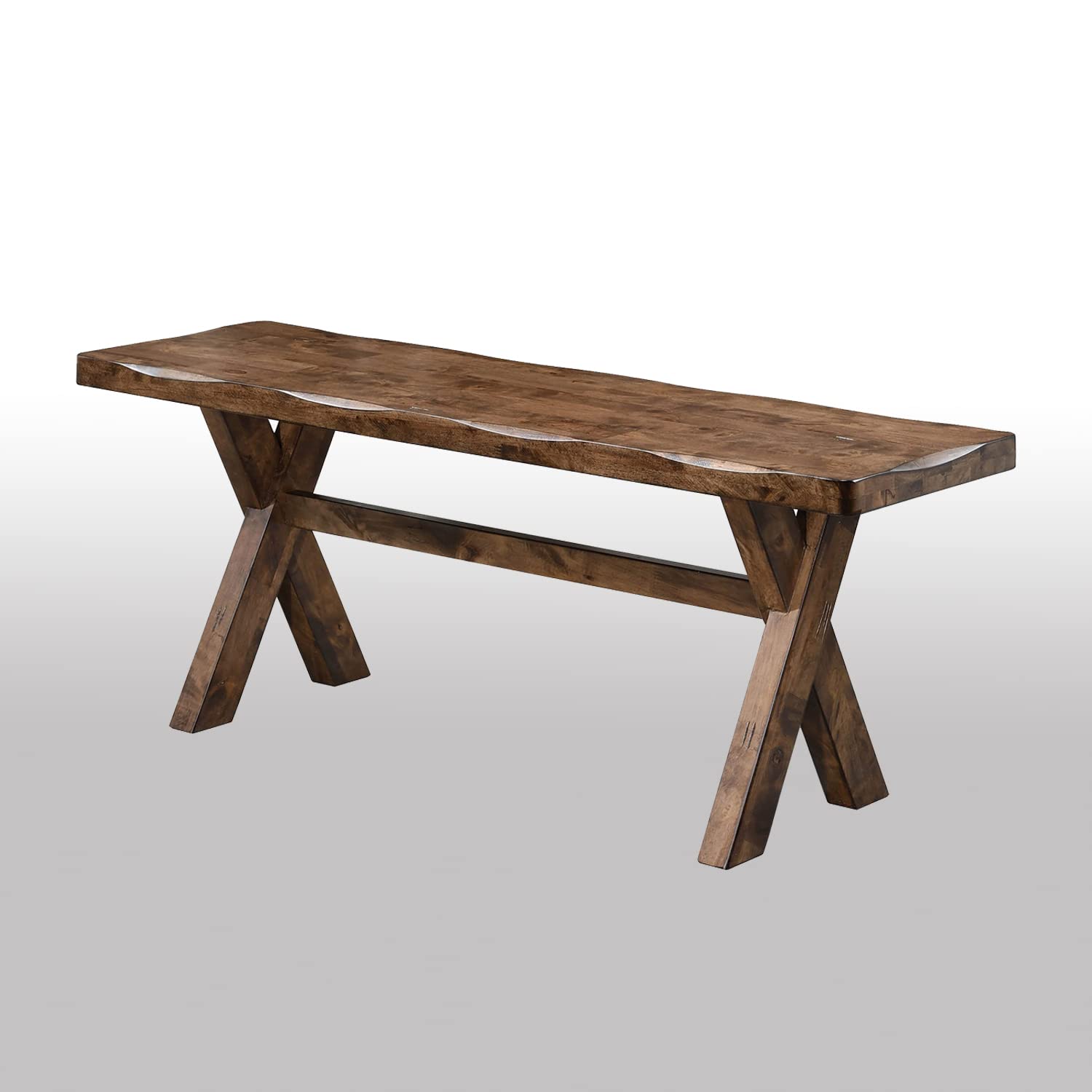 Simple Relax Wood Dining Bench - Knotty Nutmeg Finish - Rustic Farmhouse Style for Kitchen, Dining Room & Outdoor Patio
