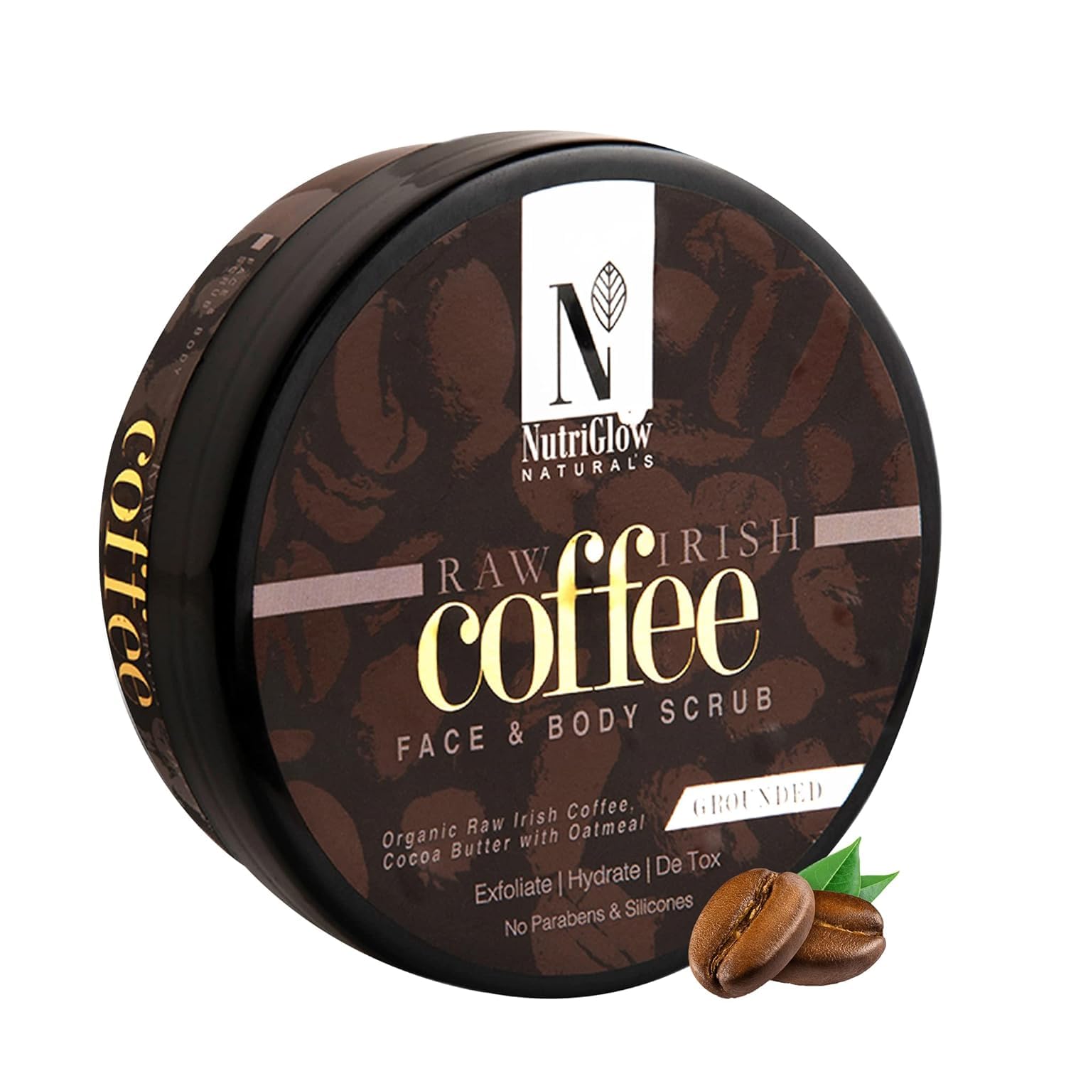 Organic Raw Irish Coffee & Cocoa Butter Face & Body Scrub with Oatmeal - Exfoliating & Hydrating Skincare for Dry Skin, Cruelty Free & Vegan (200g) - Perfect for Spa Day, Self Care Routine & Gift Giving