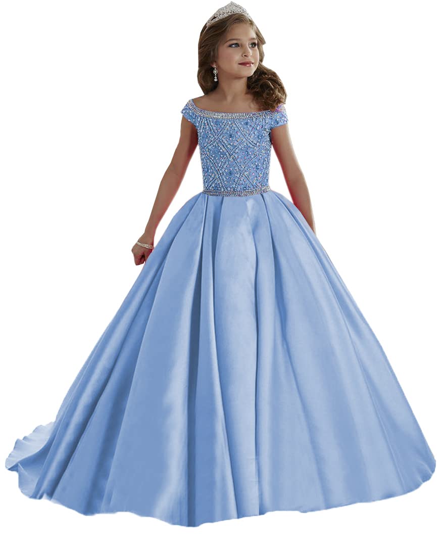 Elegant Off Shoulder Pageant Dress for Girls - Long Princess Ball Gown with Pockets for Graduation, Prom & Special Occasions | PA029 | Perfect for Pageants, Weddings & Formal Events